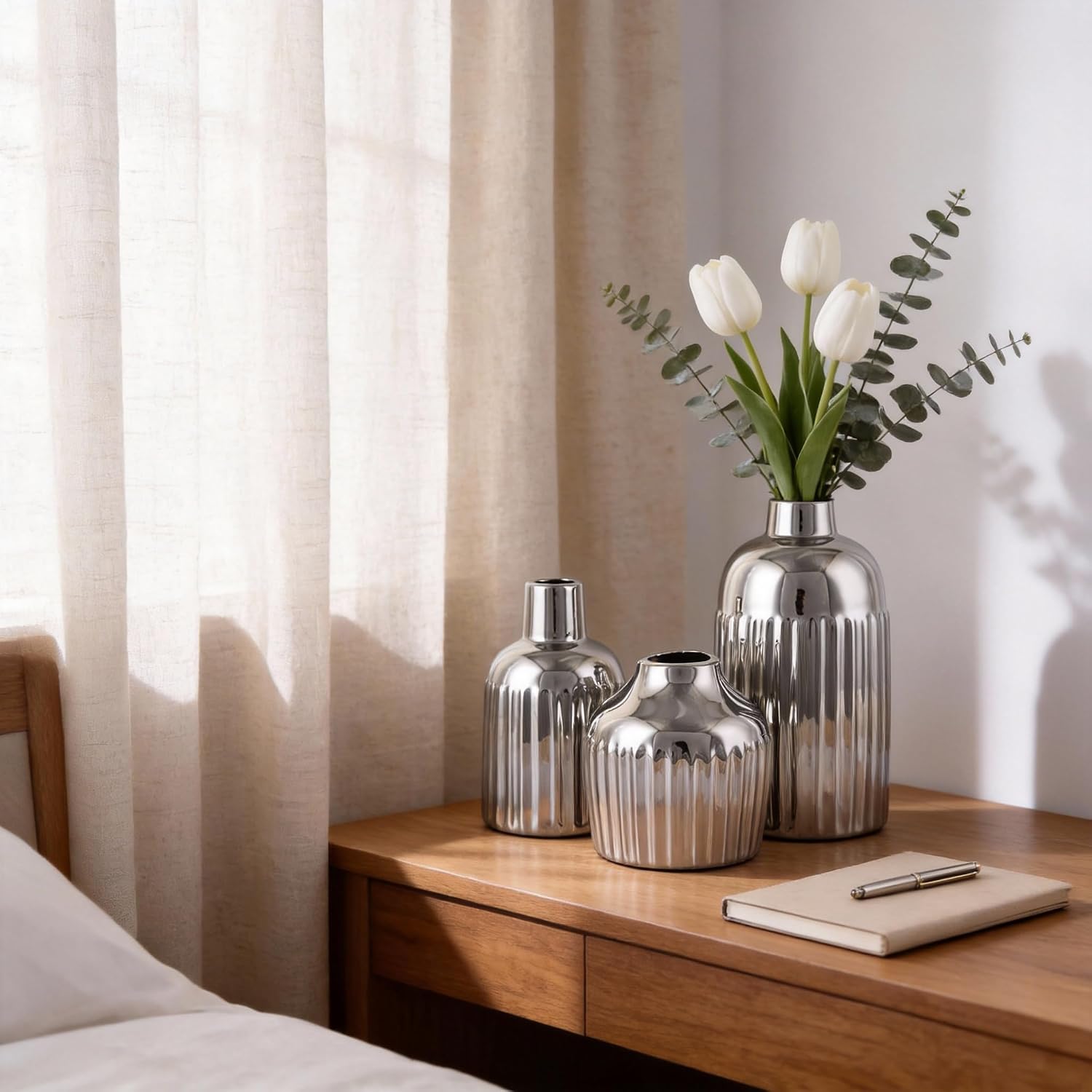 Ceramic Vase 3-Piece Set / Silver