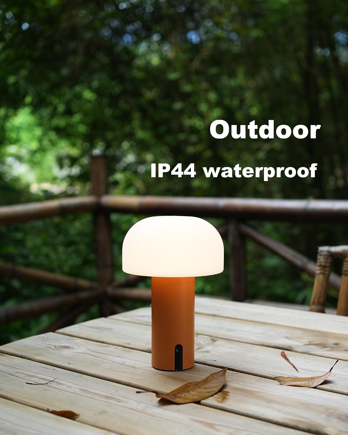 Small Cordless Mushroom Table Lamp, Waterproof Shower Lamp Orange | Original Design, Portable Rechargeable, Touch