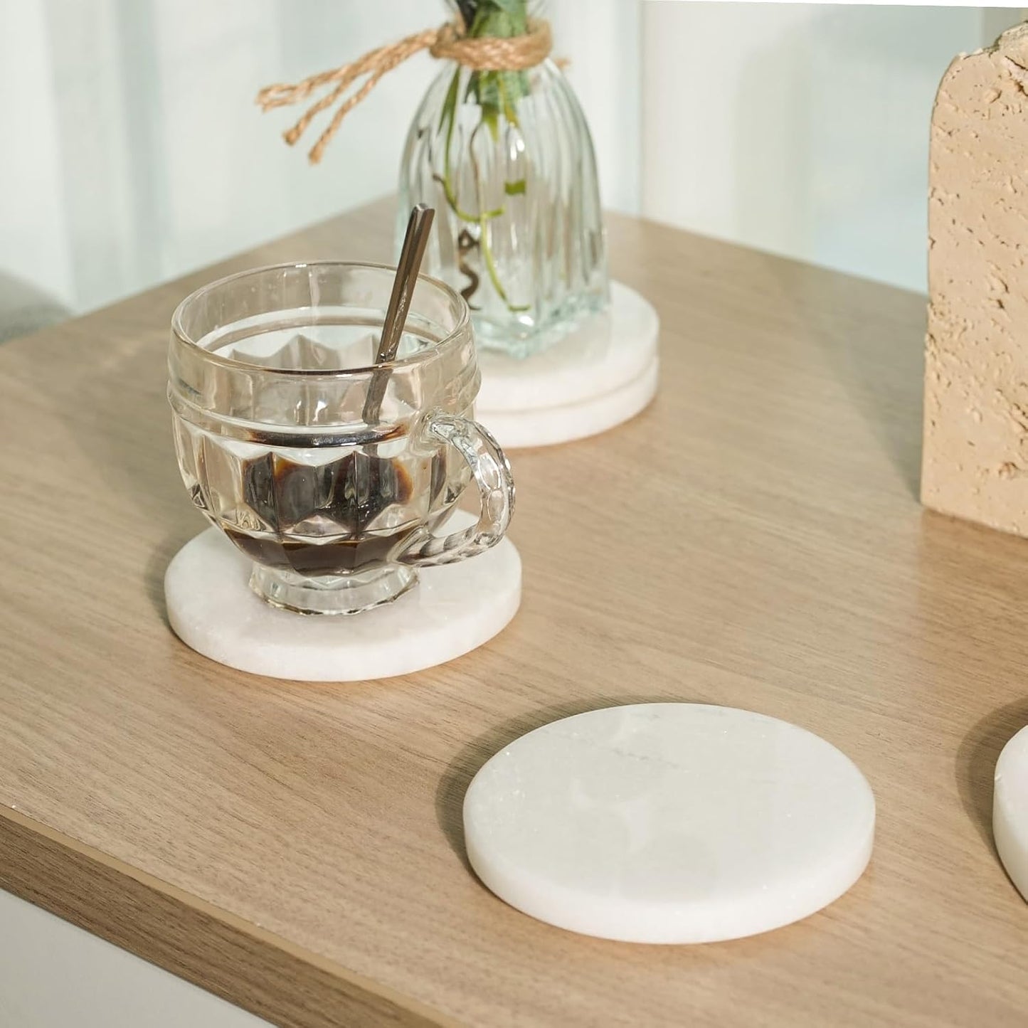 4" Cup Coasters for Drinks / White / Set of 4