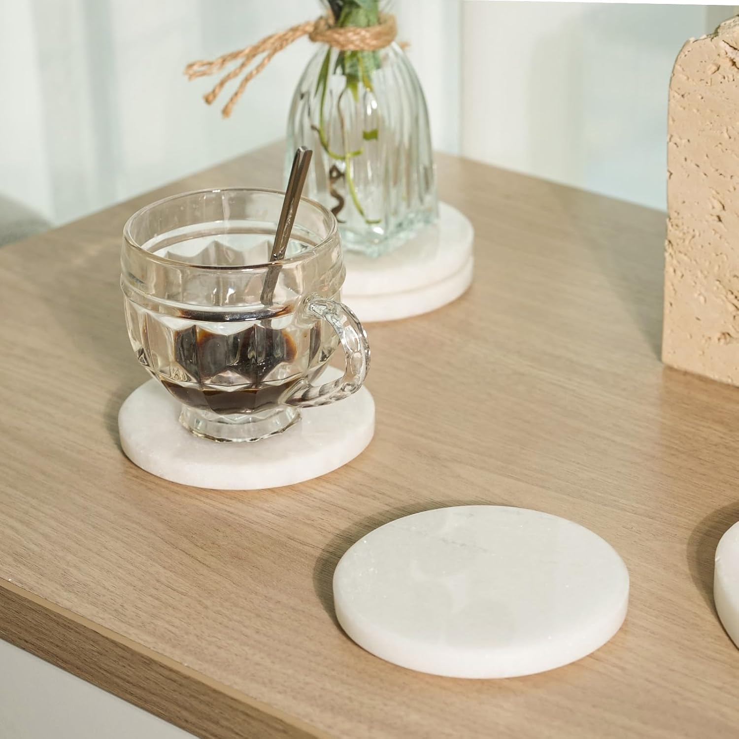 4" Cup Coasters for Drinks / White / Set of 4