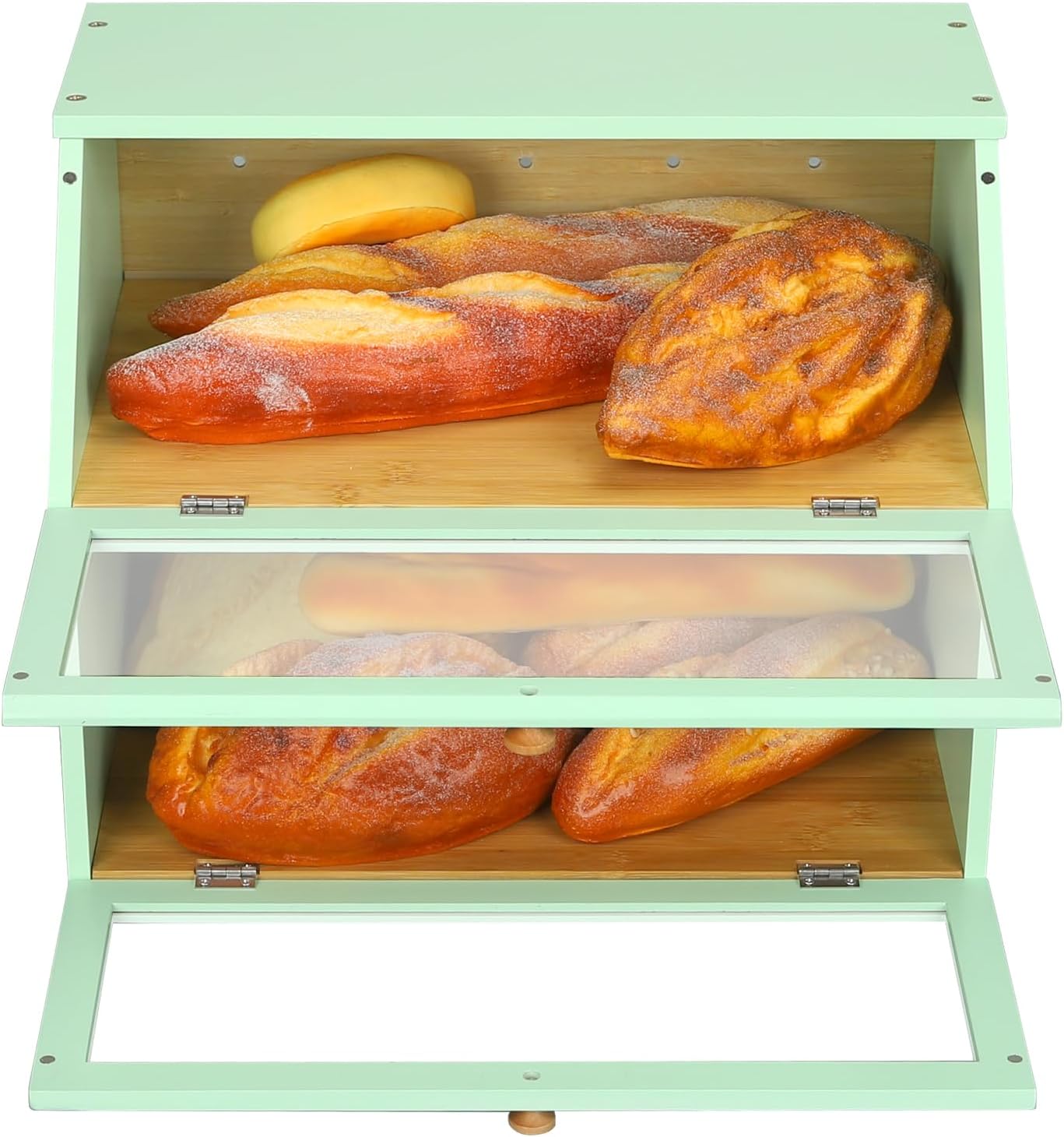 HOMEKOKO Double Layer Bread Boxes for Kitchen Countertop, Mint Green | Keeps Bread Fresh 3-4 Days, Large Capacity Fits