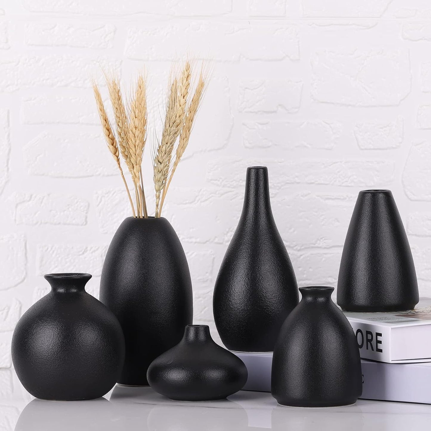 Ceramic Bud Vase Bulk Boho Centerpieces / Black / Set of 6