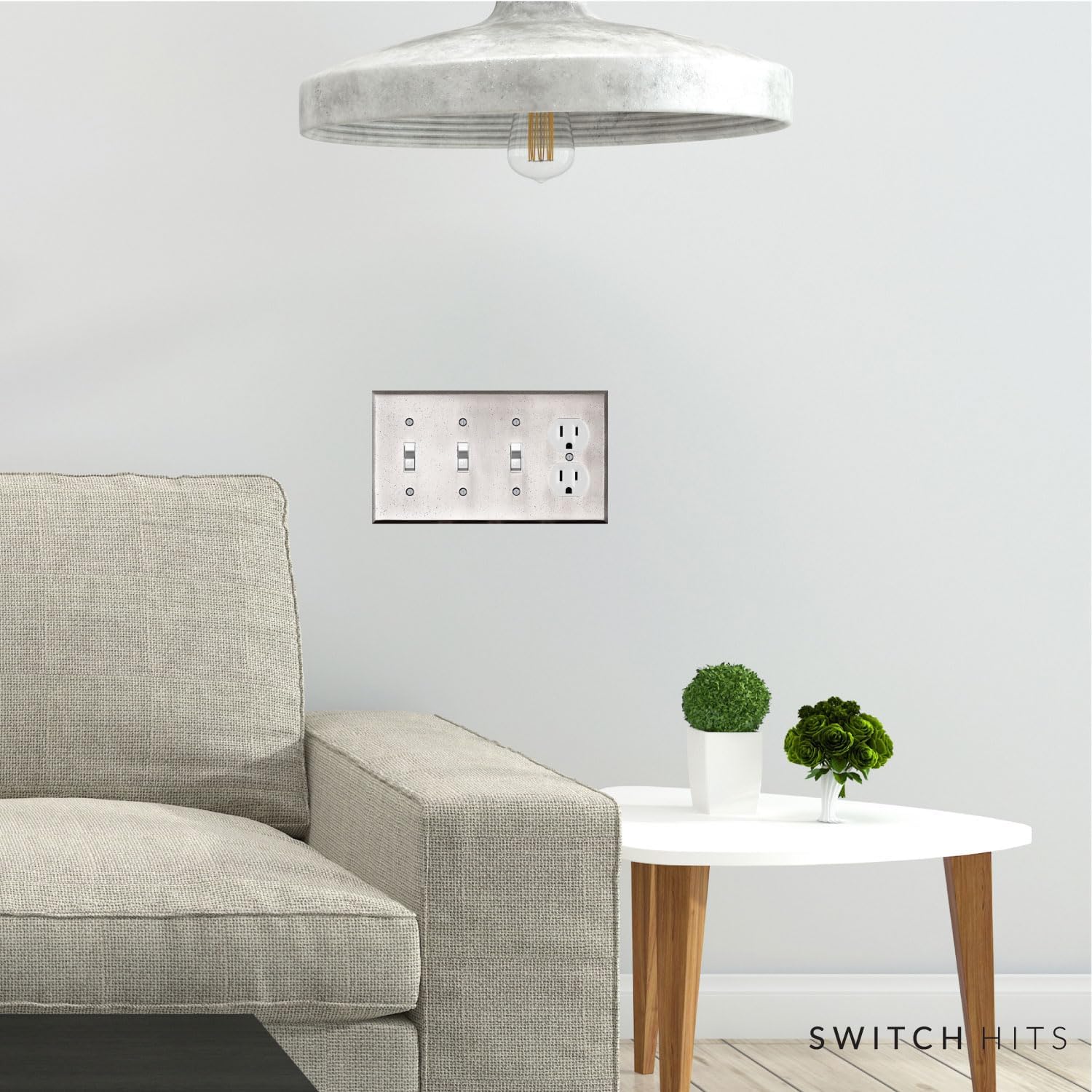 Distressed Antique Pewter Outlet Wall Plate | 3 Toggle - 1 Duplex | 8.25" x 4.5" | Hand-Polished Brass Construction