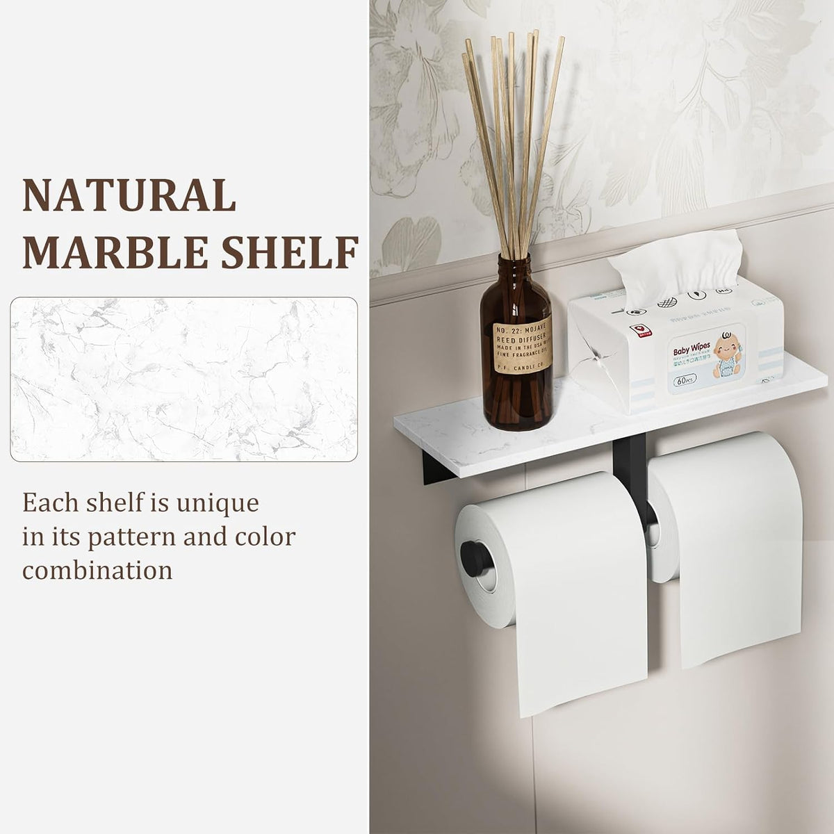 BWE Double Toilet Paper Holder with Shelf Wall Mounted Tissue Roll Holder | Commercial Toilet Paper Dispenser for