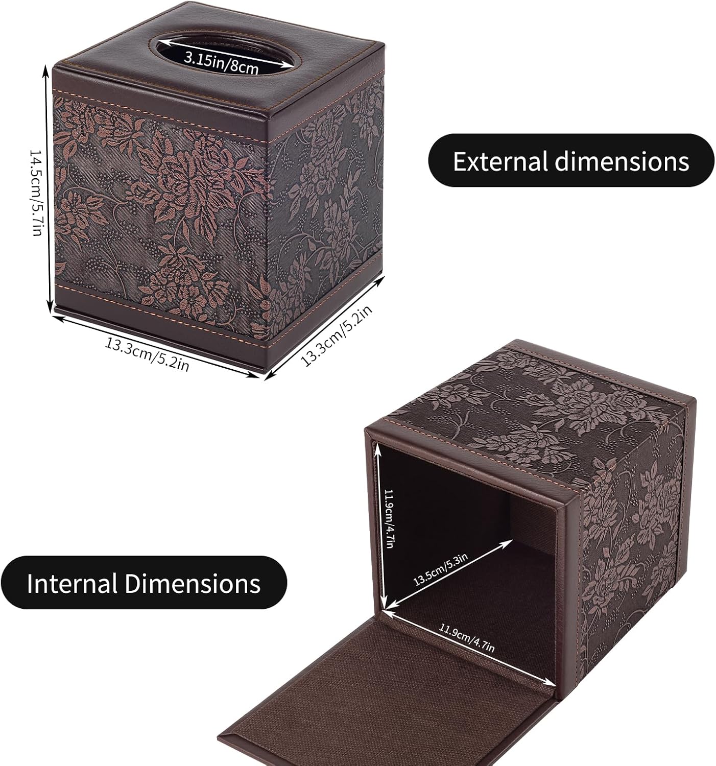 Modern Leather Tissue Box Holder for Napkin Facial Paper Organizer Bottom / Square Tissue Box-retro