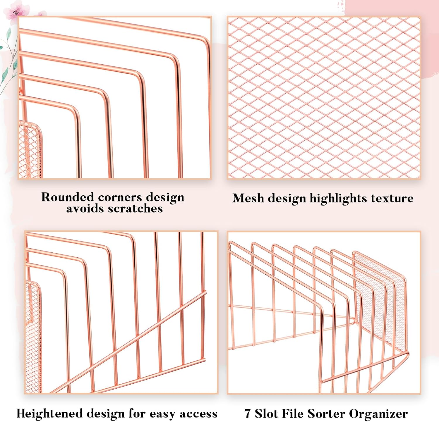 2 Pcs 7 Section Wire File Organizer for Desk, Metal Mesh Incline File Holder, Letter & Magazine Folder Rack, Desktop