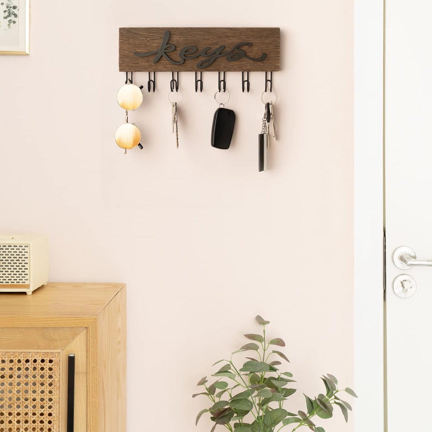 Wall Mounted Keys Hanger Organizer Rustic Wood Hanging Key Hooks / Brown