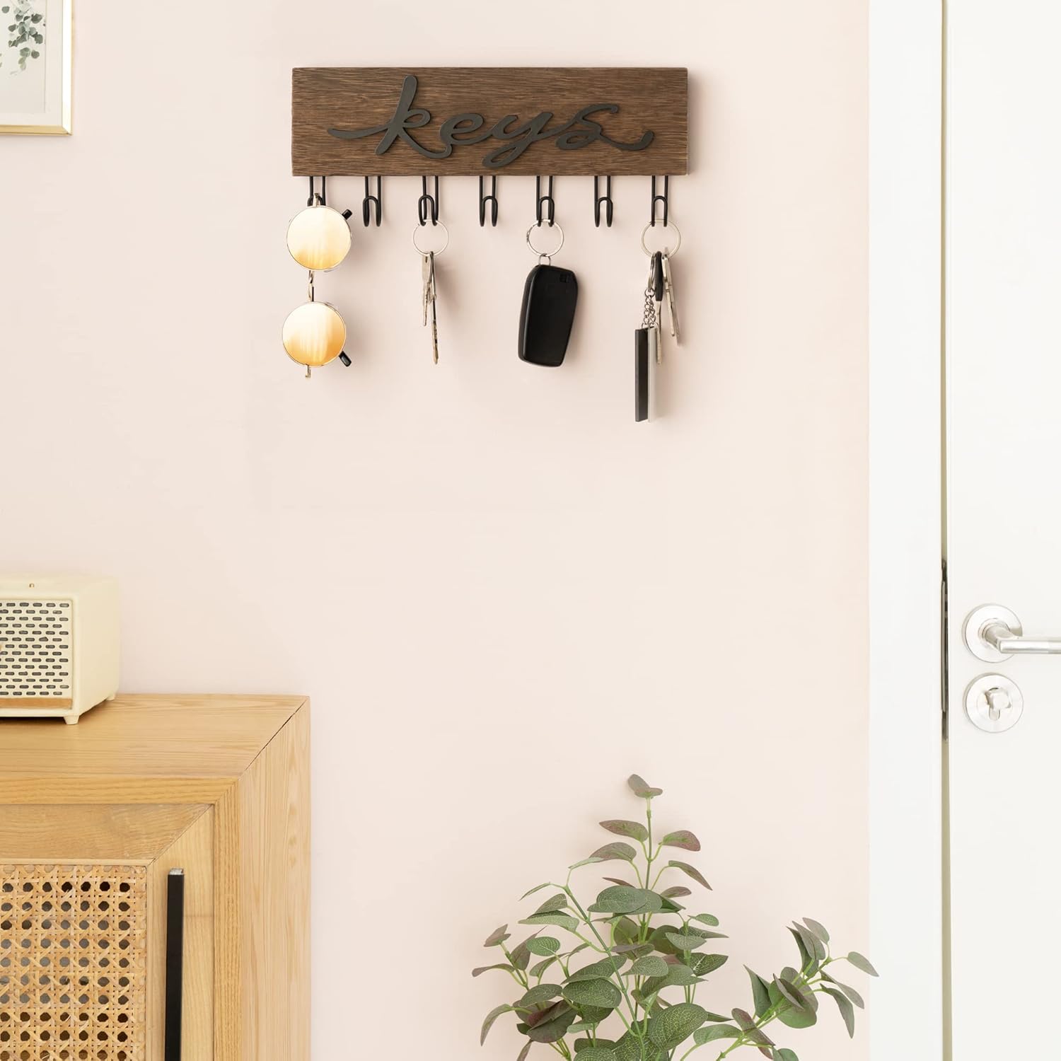 Wall Mounted Keys Hanger Organizer Rustic Wood Hanging Key Hooks / Brown