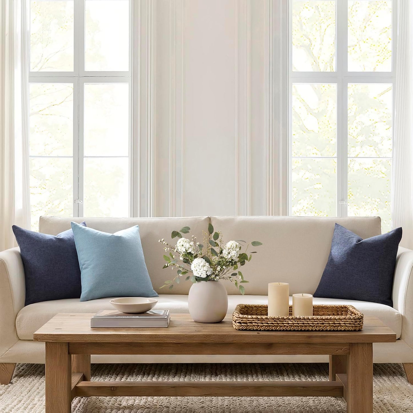 Coastal Linen Blend Decorative Pillow Covers / Deep Indigo Blue / 18 x 18 / Set of 2