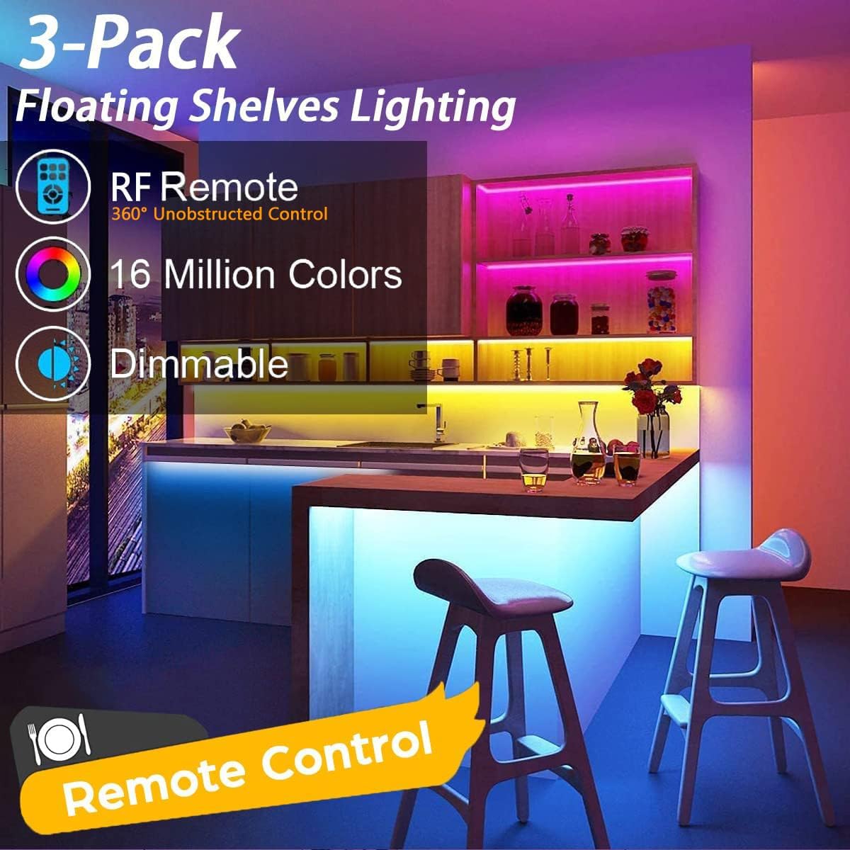 Battery Powered LED Strip Lights, Wireless RGB LED Strip Lights with 24 Keys Remote Control, 20 inch x 3 Pack for