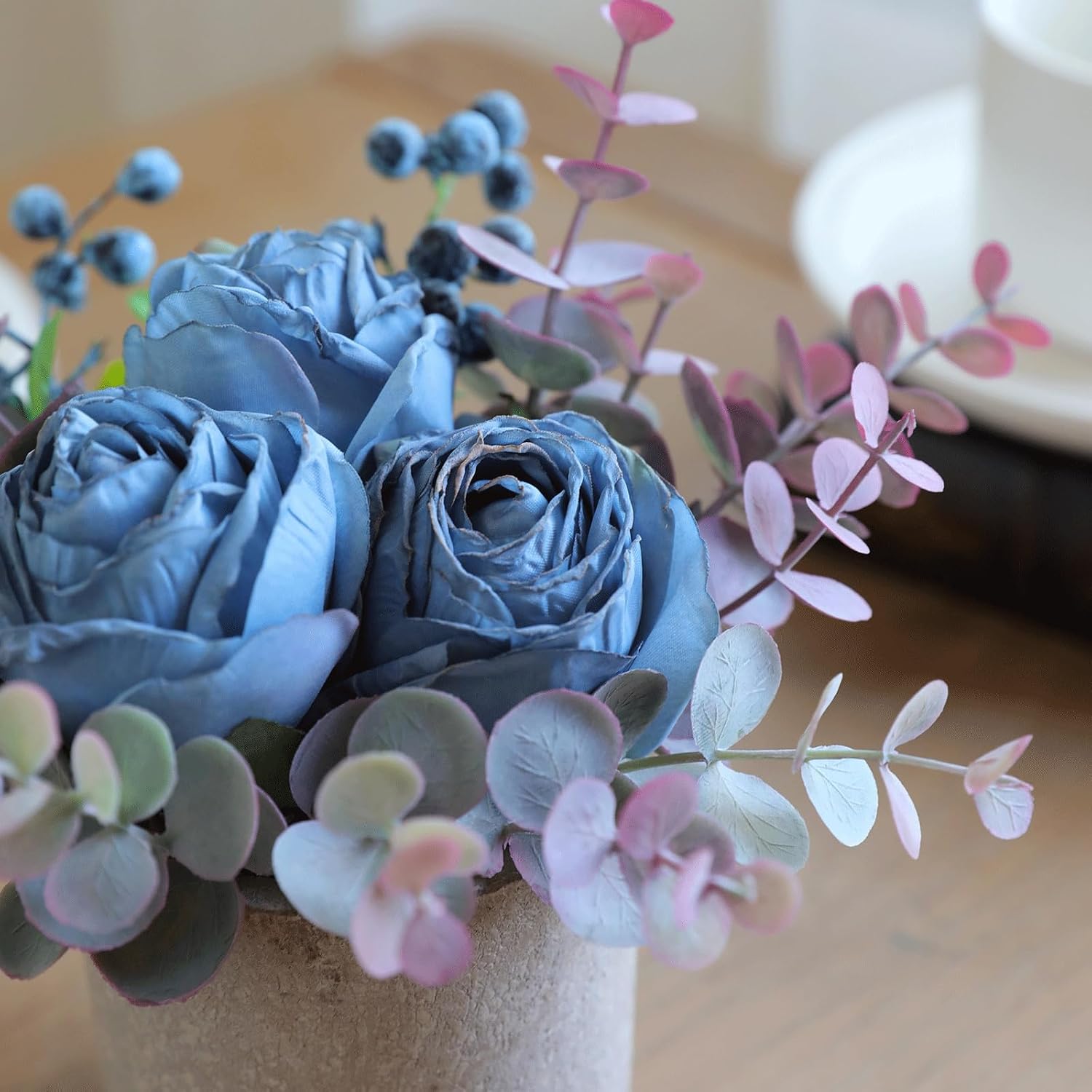 Small Artificial Rose Potted Plant / Burnt Blue