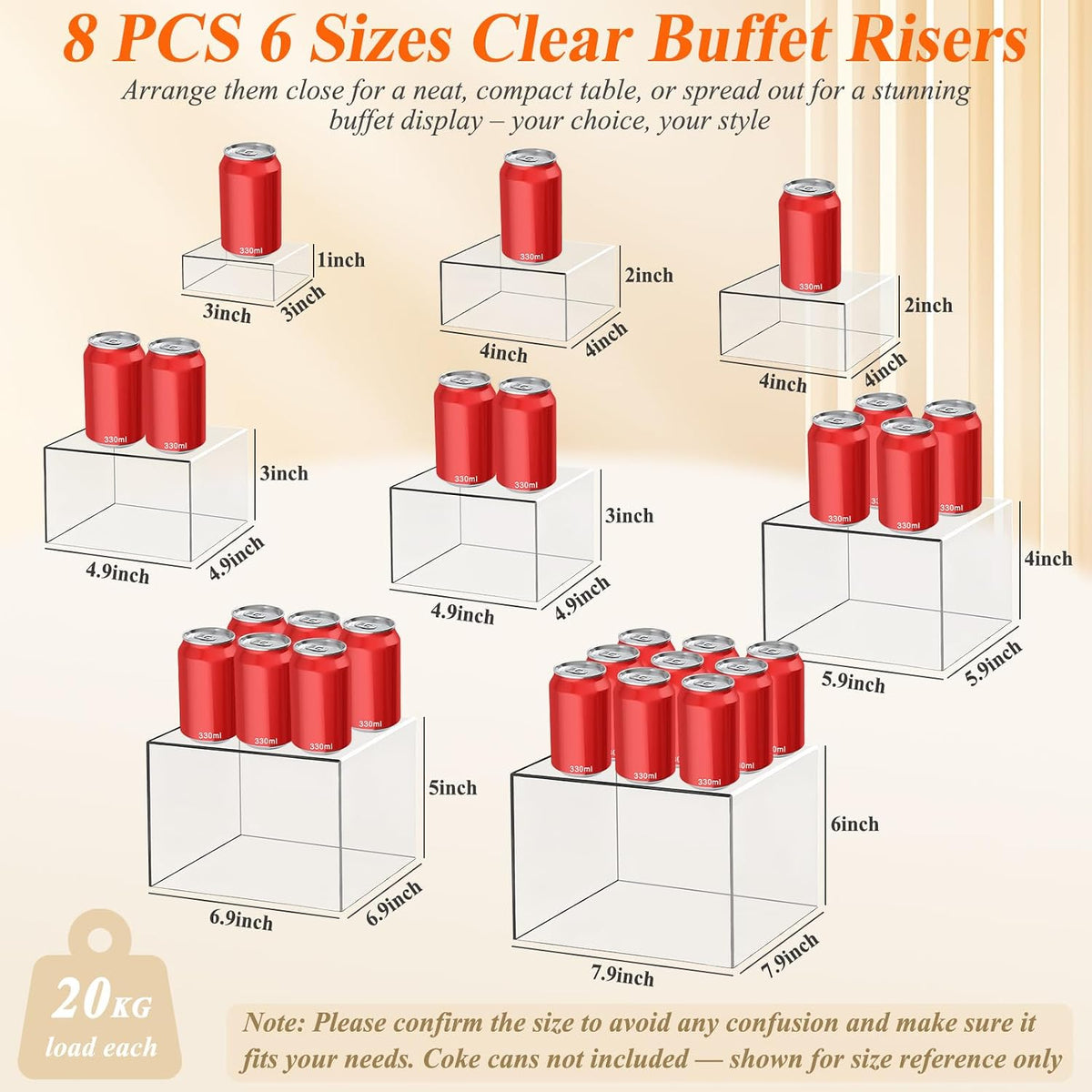 8 Pcs Clear Acrylic Buffet Risers with Mini Sign and Maker,Buffet Risers and Stands Clear Food Display Risers for