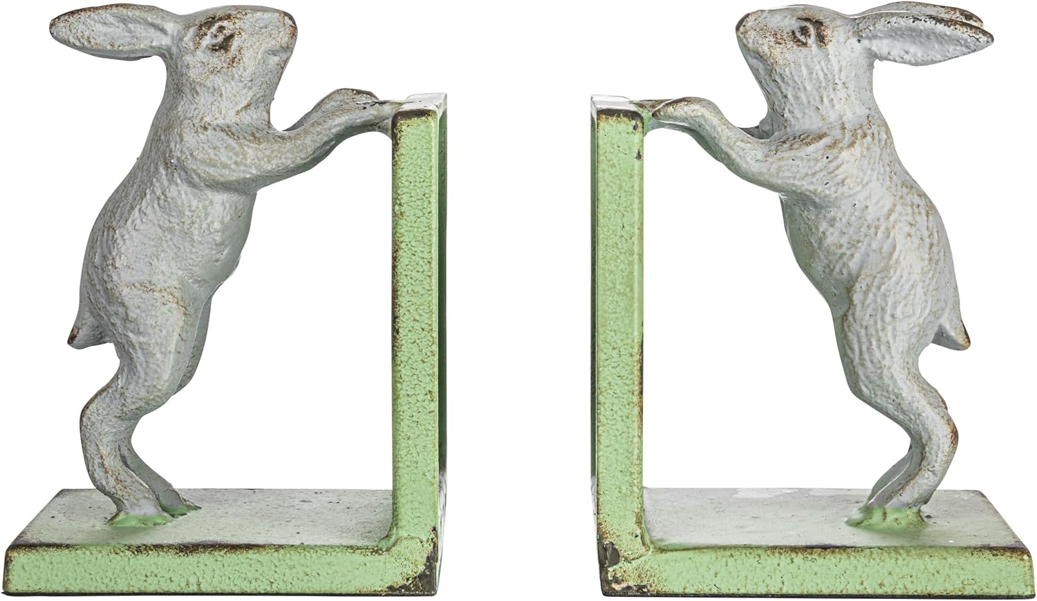 Decorative 2-Tone Cast Metal Rabbit Bookends / Green / Set of 2