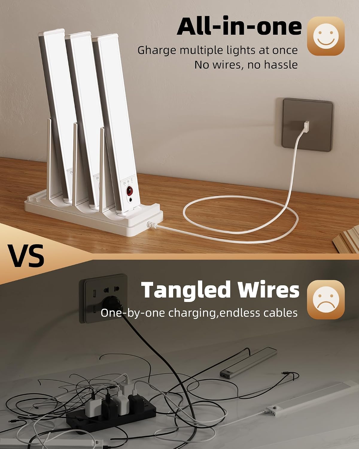 EZVALO Under Cabinet Lighting with Charging Station, Rechargeable Motion Sensor Light Indoor, Dimmable Closet Lights