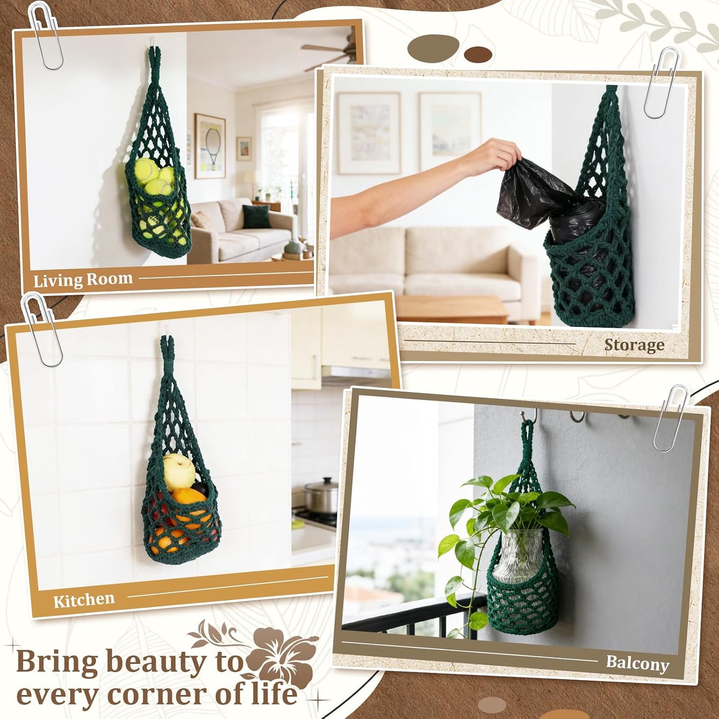 Macrame Wall Plant Hanger / Green / 6-inch / 6 Inch