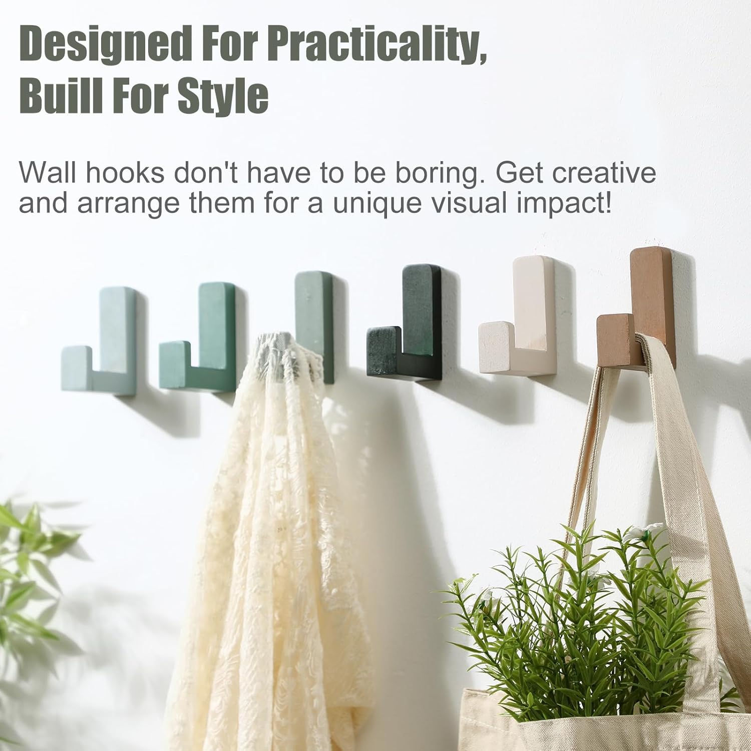 Kids Coat Wall Hooks Wooden Adhesive Decorative Colorful Wall Mounted Hangers / Green / Set of 6