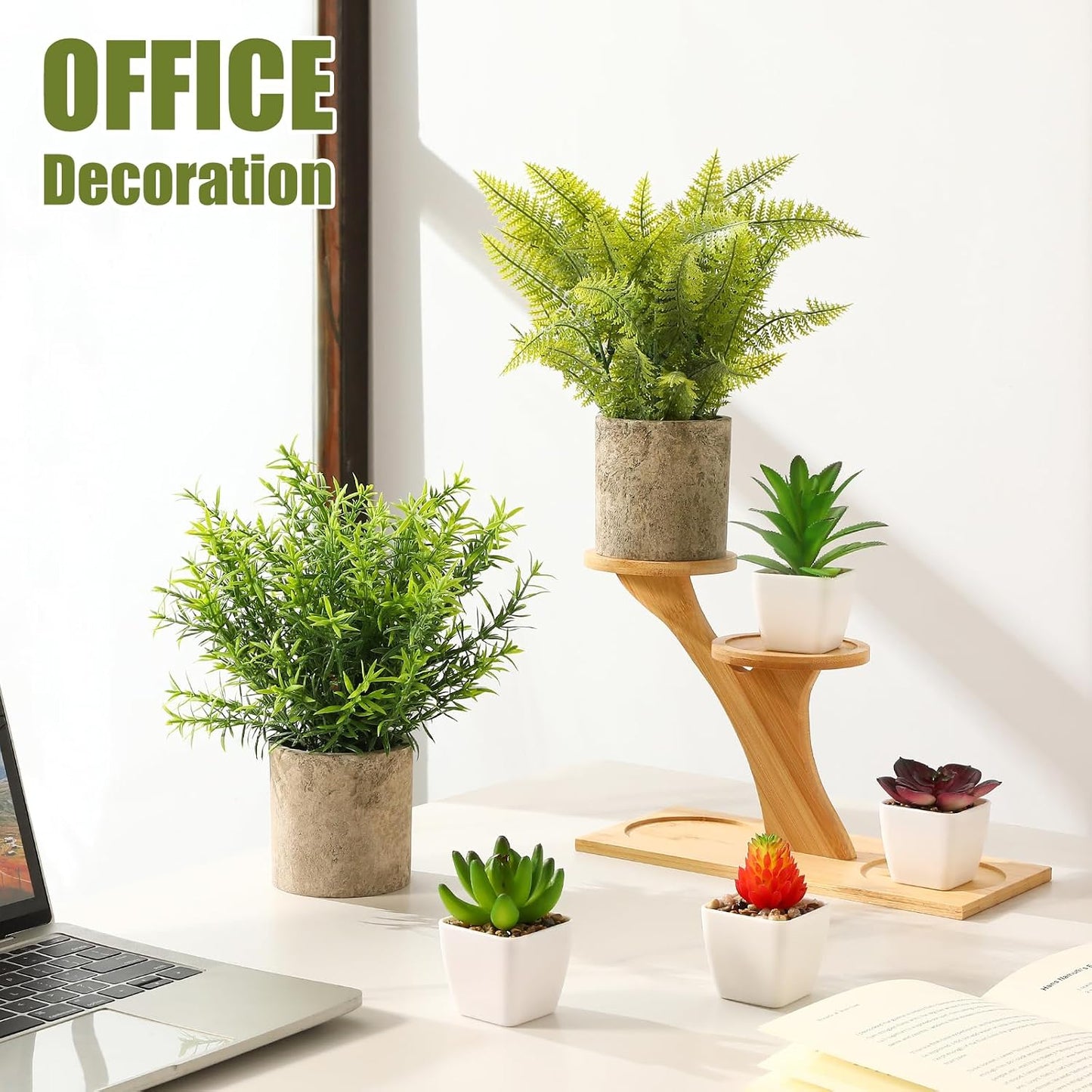 Mini Succulents Plants Artificial Greenery Potted Plant Indoor / Green / Set of 6