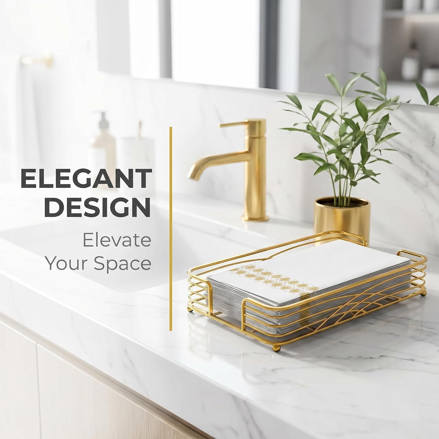 Gold Tray / D - Matt Gold Napkin Holder for Bathroom / Guest Towel Holder