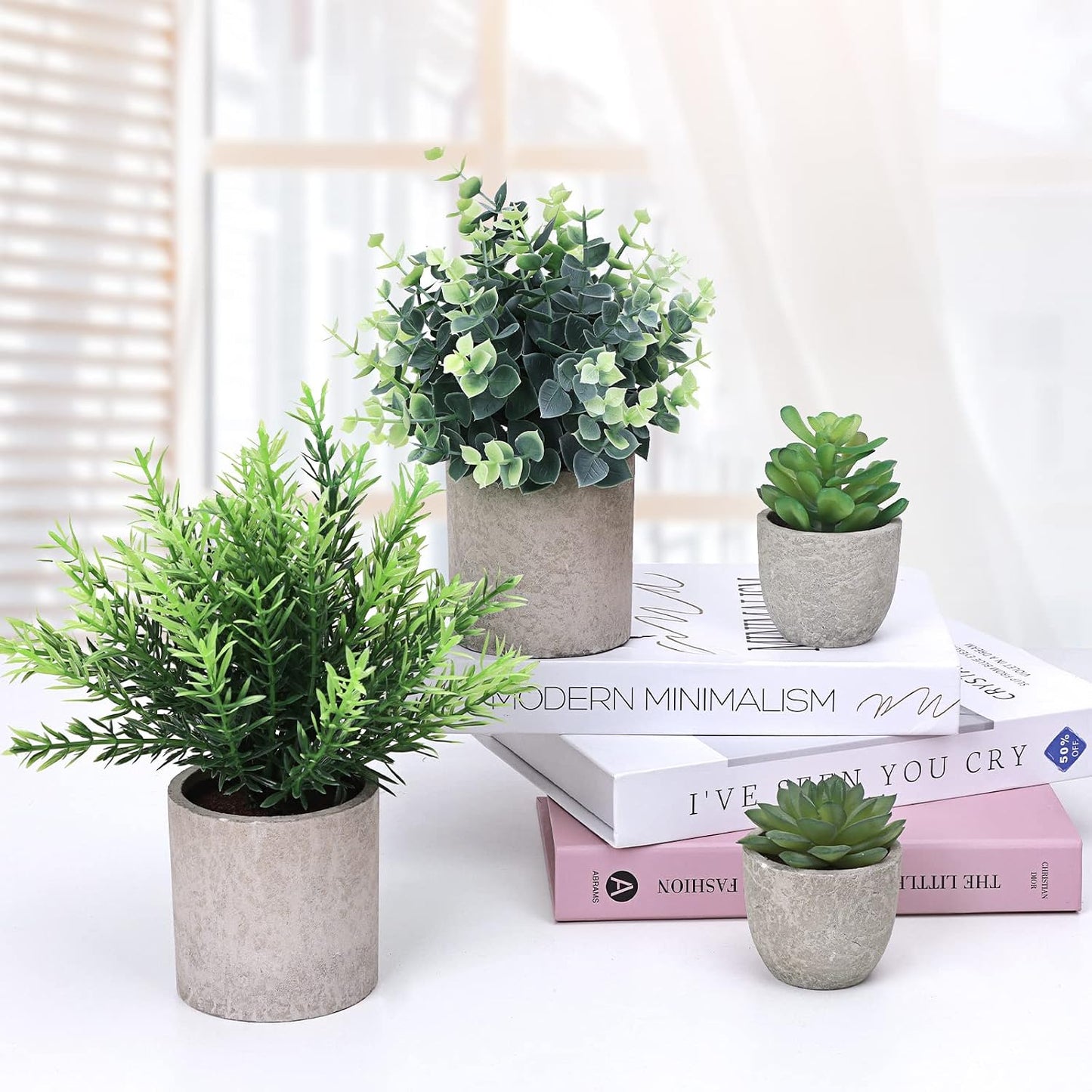 Small Fake Plants Eucalyptus Rosemary Succulents Plants Artificial in Pots / Set of 4