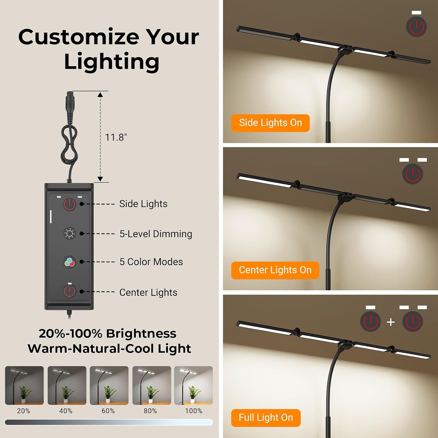 LED Desk Lamps for Home Office, Adjustable Swing Arm Desk Lamp with Clamp | Gooseneck Tall Clip on Desk Light for