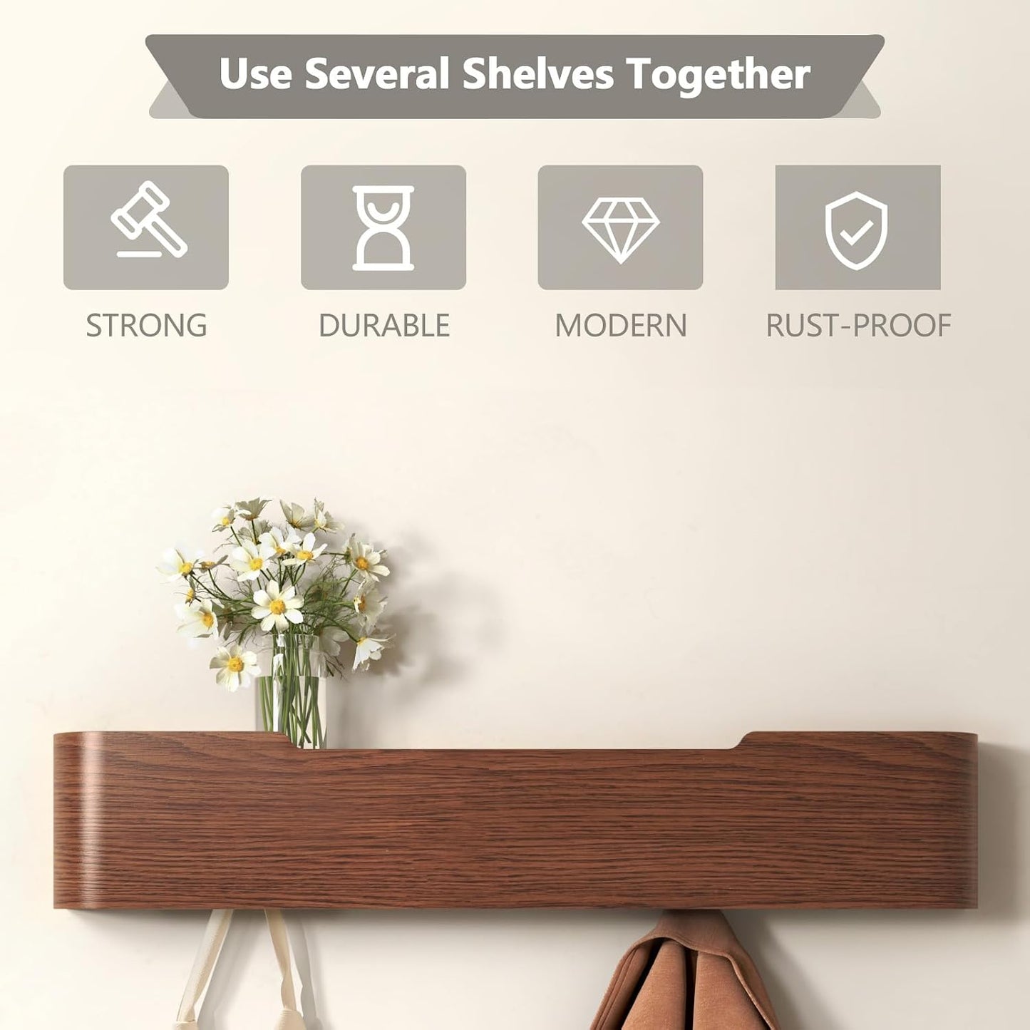Wooden Entryway Organizer / Walnut / 4 Hooks