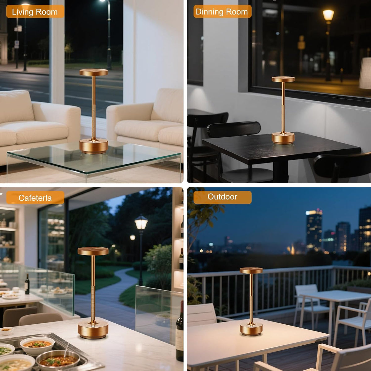 Rechargeable Cordless Table Lamp with 5000mAh Battery IP54 Waterproof LED | Set of 2 Titanium with Touch 3-Color