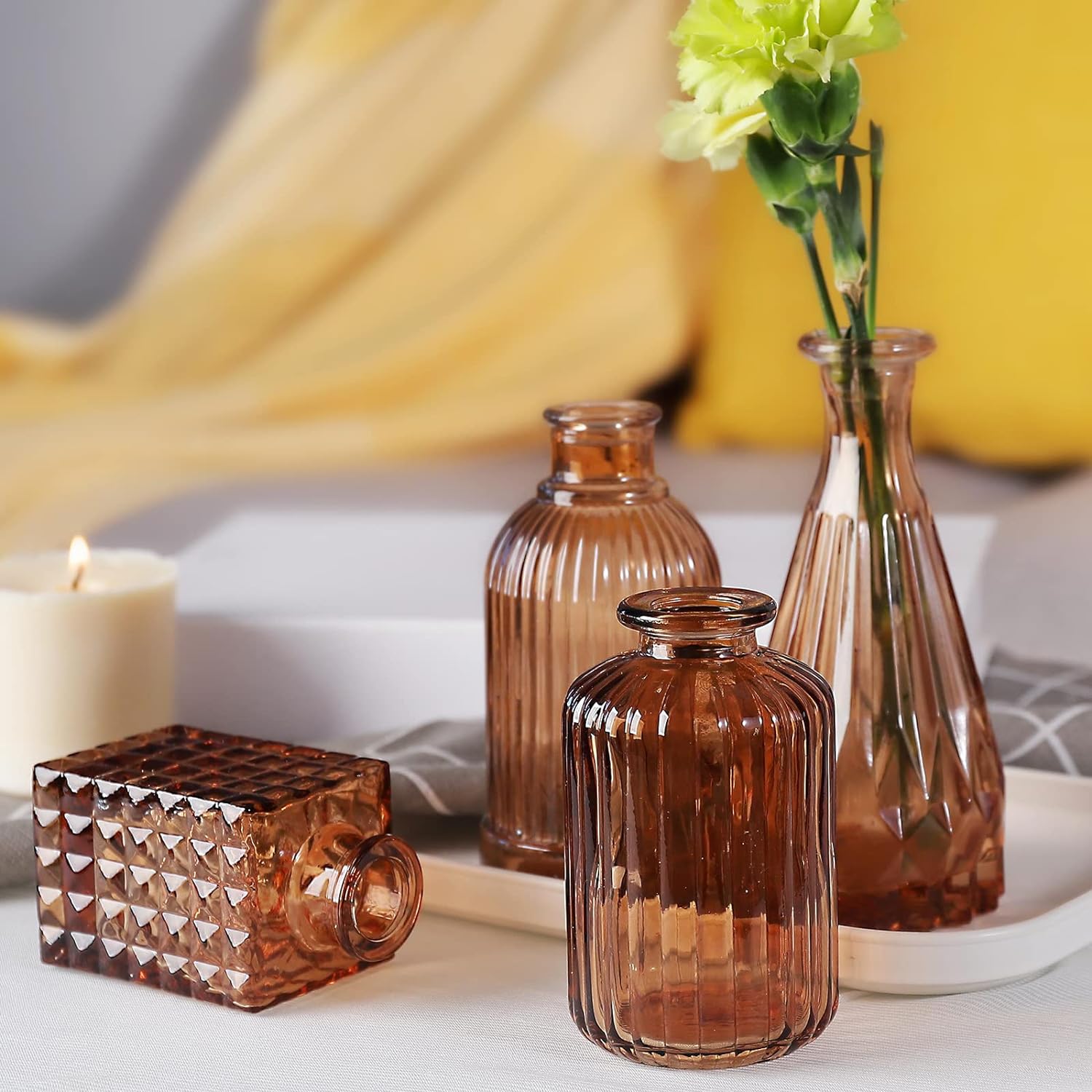 Amber Glass Bud Vases / Brown 20 / Set of 20