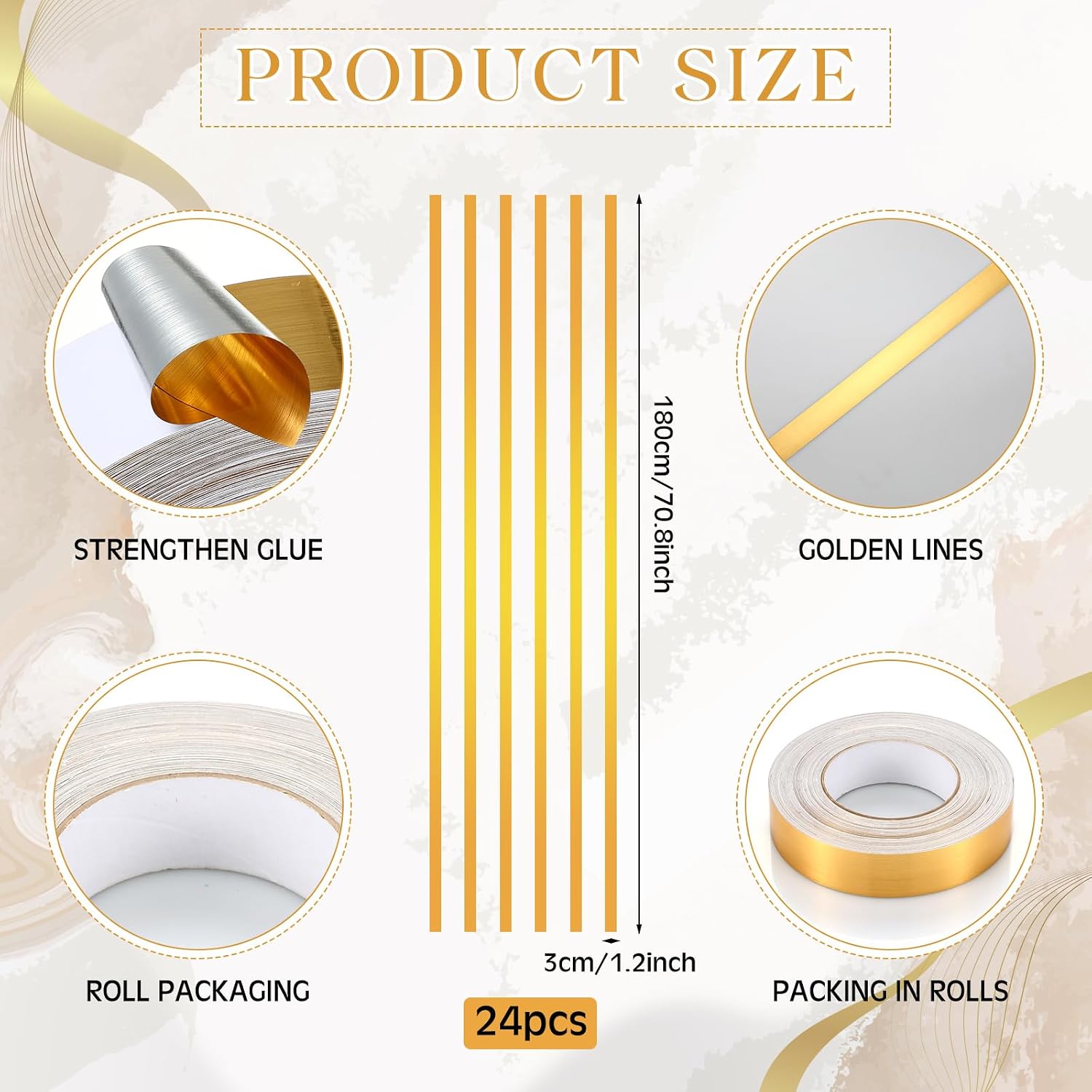 Wall Decals Peel and Stick Tape / Gold / 70.8 x 1.2 / Set of 24