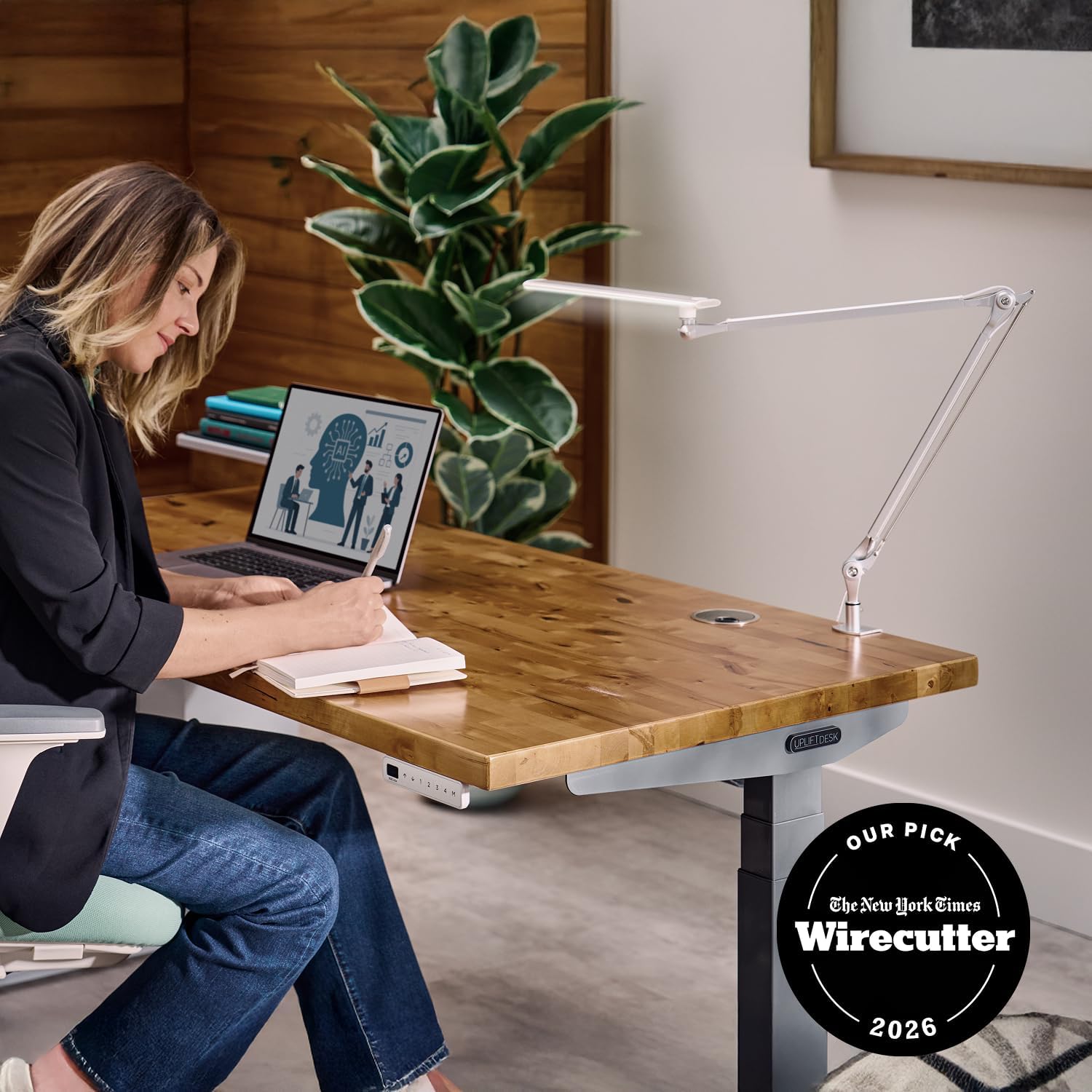 UPLIFTDESK E7 LED Desk Lamp - Adjustable 3 Color Modes, Dimmable Home Office Desk Light for Standing Desk, Dual