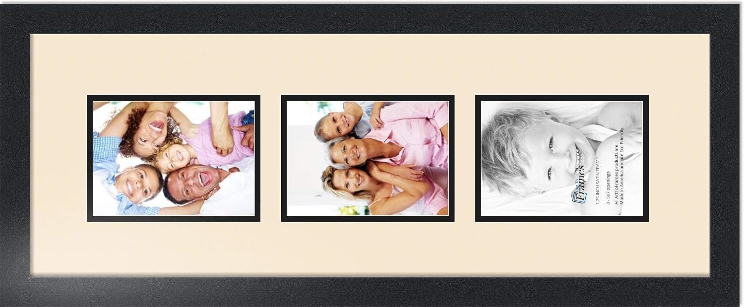 ArtToFrames Collage Photo Frame Double Mat with 3 - 5x7 Openings and Satin Black Frame