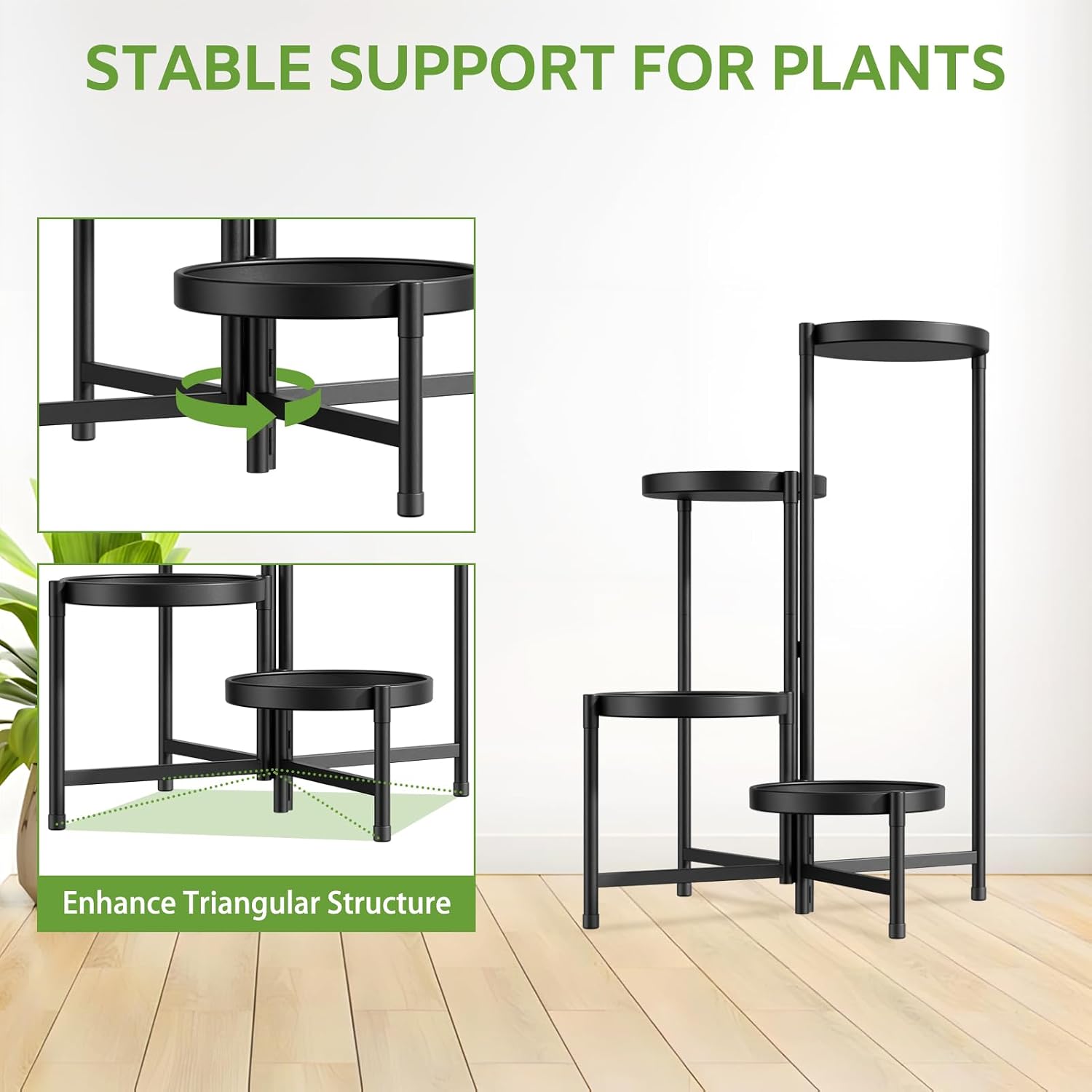 iDavosic.ly 4 Tier Large Plant Stand Indoor Outdoor, 10 In Wide Tray, Black | Tiered Metal Corner Heavy Duty Multiple