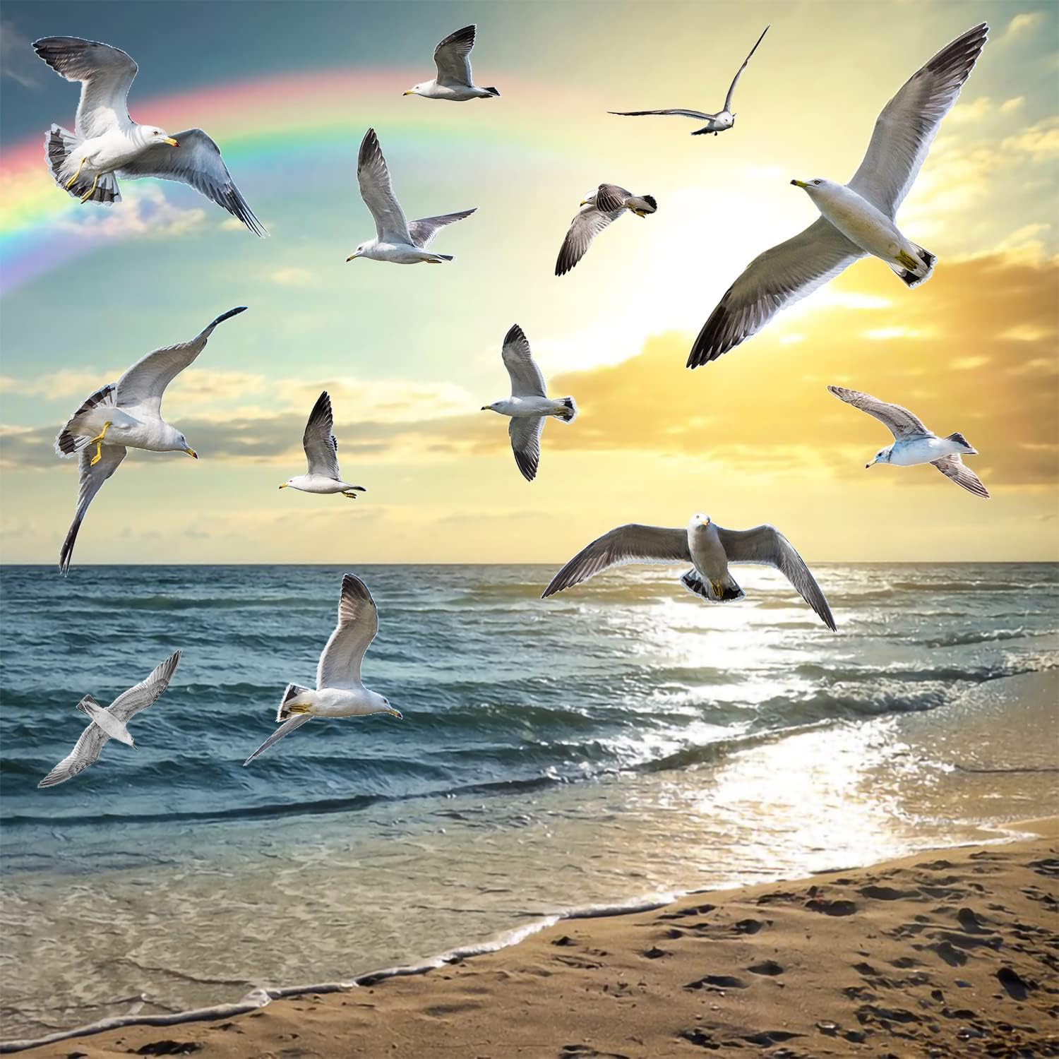 3D Removable Seagull Wall Decals Art Decor Beach Theme Flock of Birds Wall Stickers Peel & Stick DIY