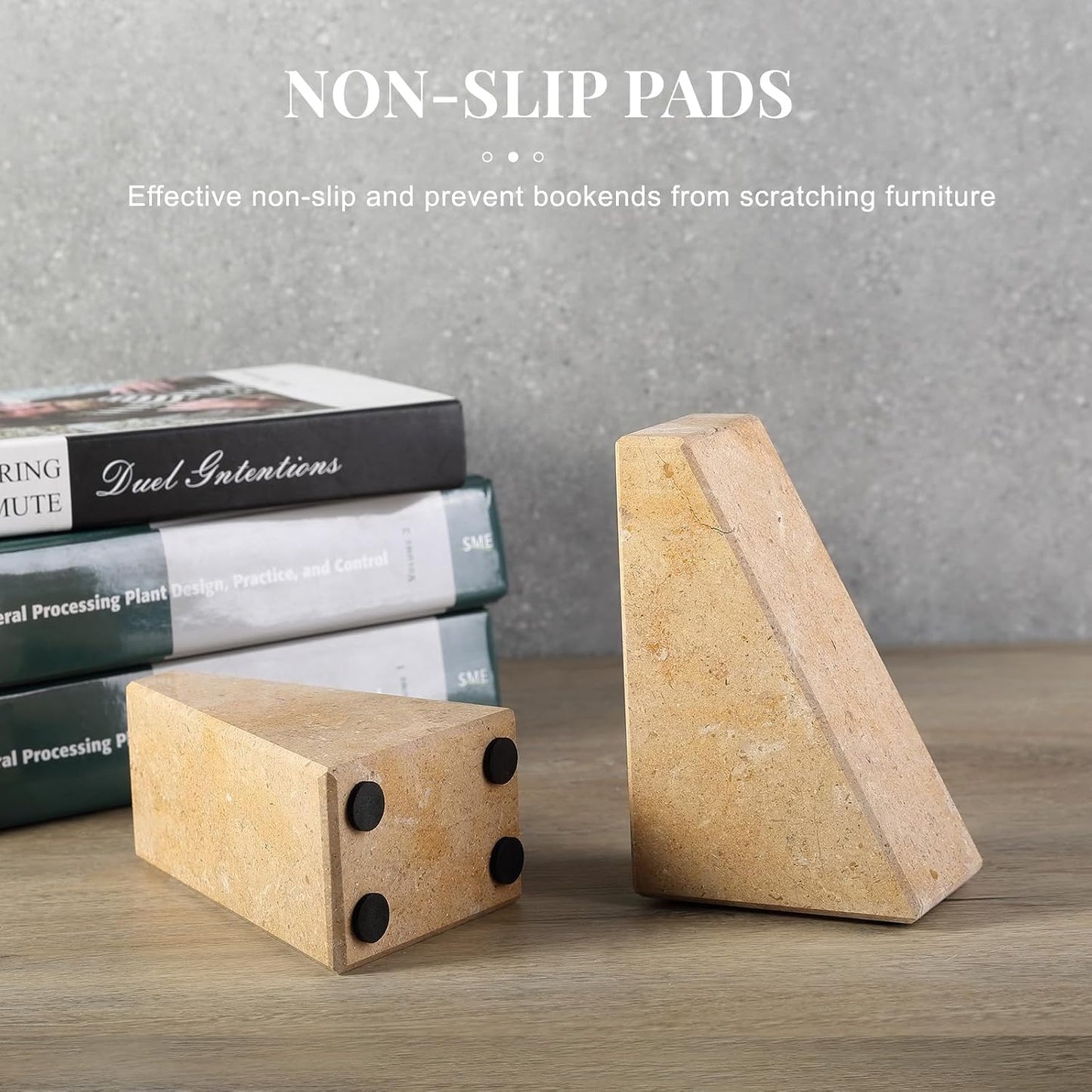 Marble Bookends / Large Bookends for Heavy Books / Trapezoid-brown