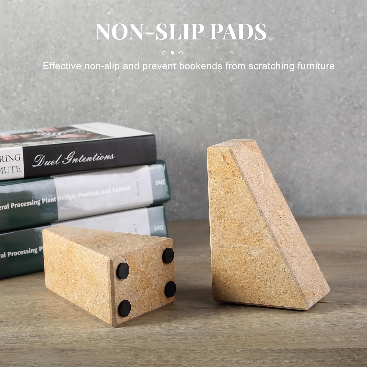 Marble Bookends / Large Bookends for Heavy Books / Trapezoid-brown