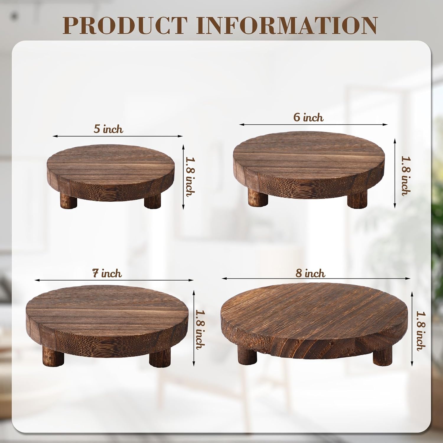 Wooden Risers for Display Wood Pedestal Stand Mini Tray Stand Round Wooden / Brown / Set of 4