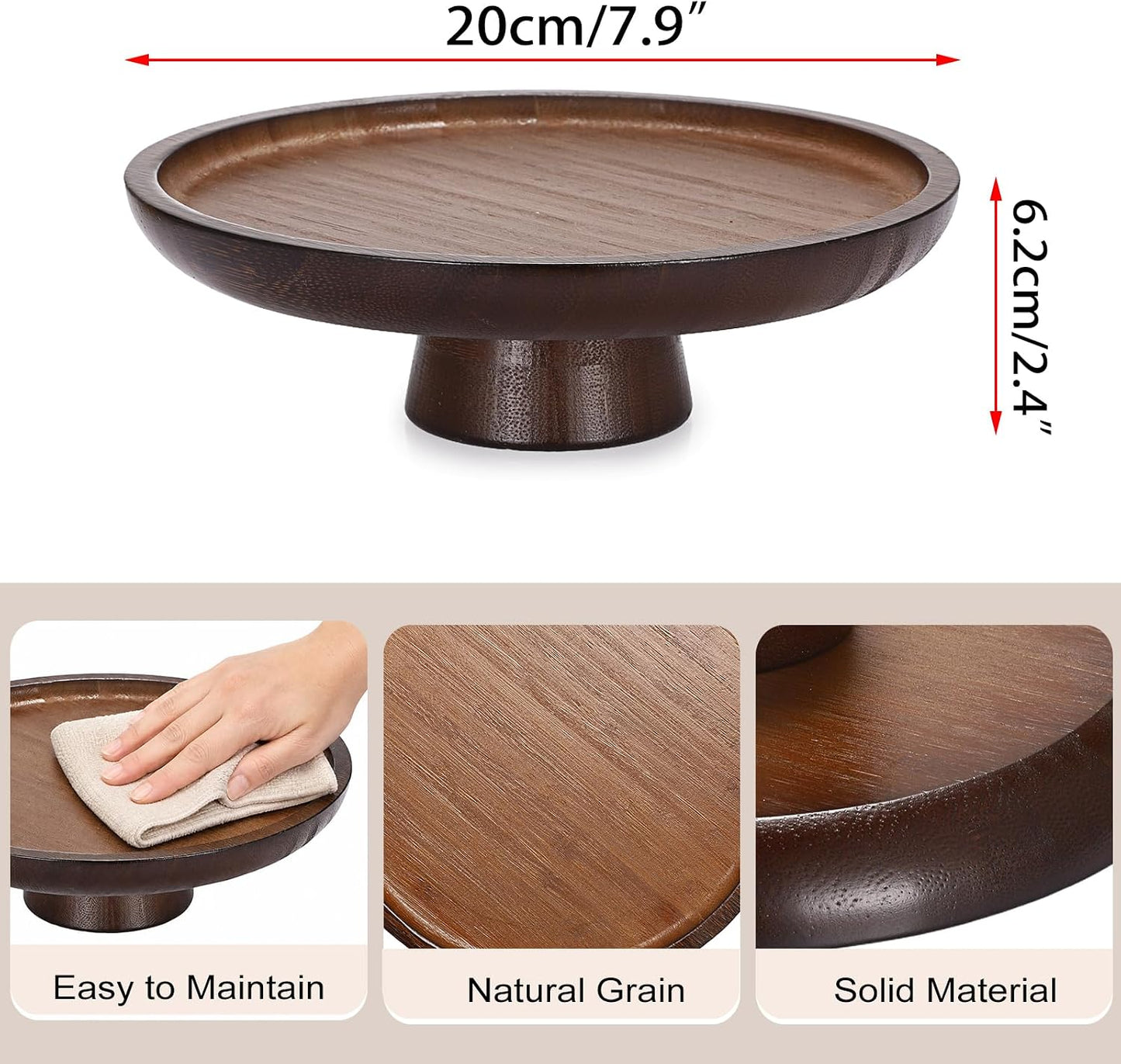 Wooden Key Bowl for Entryway Table Small Key Dish Pedestal Bowl for Fruit Candy / 7.9 Inches / Brown