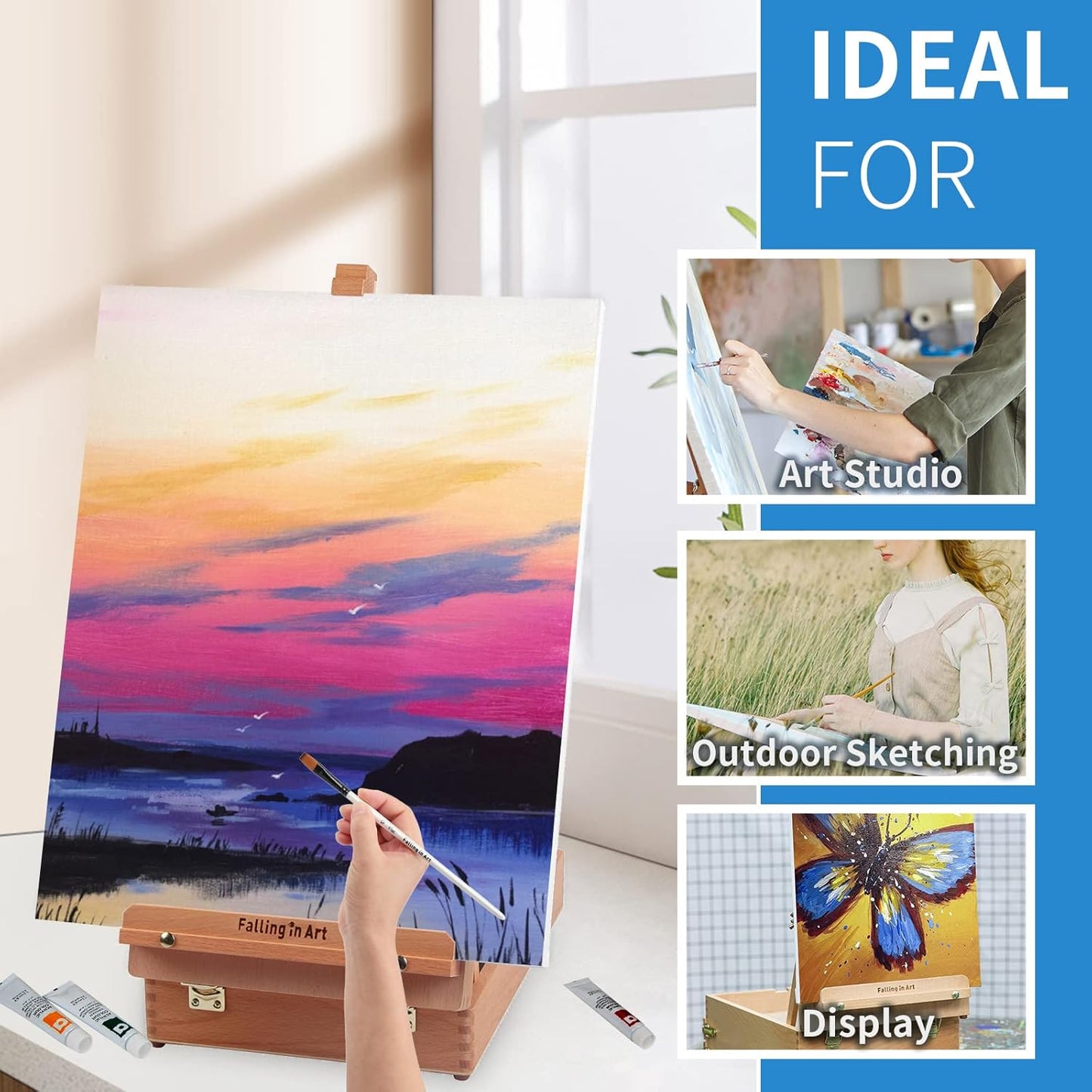 Beech Wood Sketchbox Desktop Easel for Painting / Tabletop Easel
