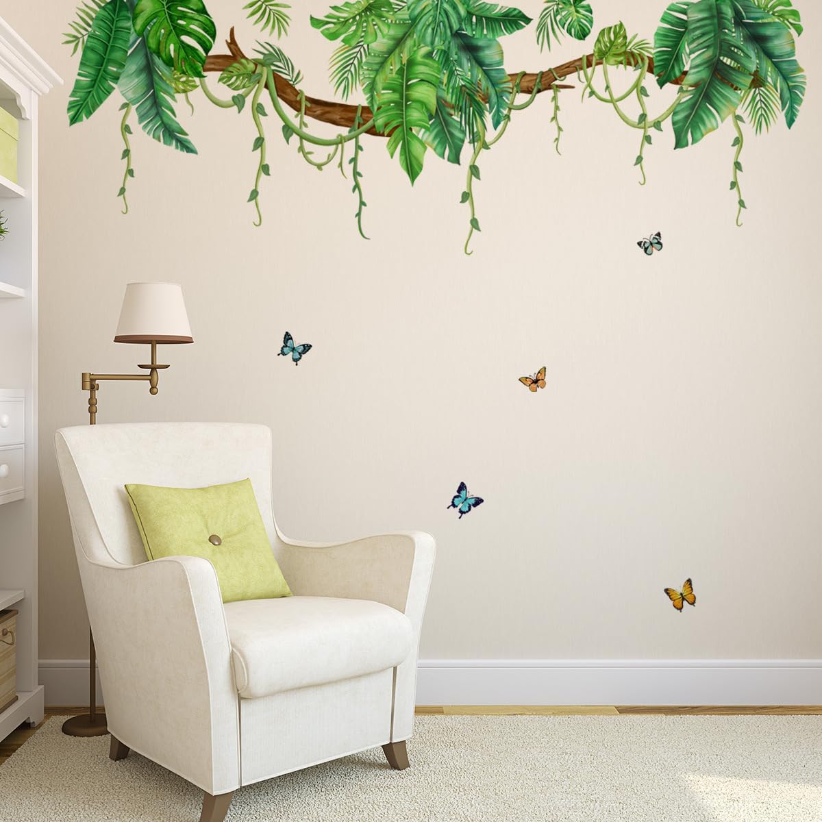 Jungle Wall Decals Tropical Wall Decor Stickers Hanging Vines Palm Leaves Murals Peel / Green