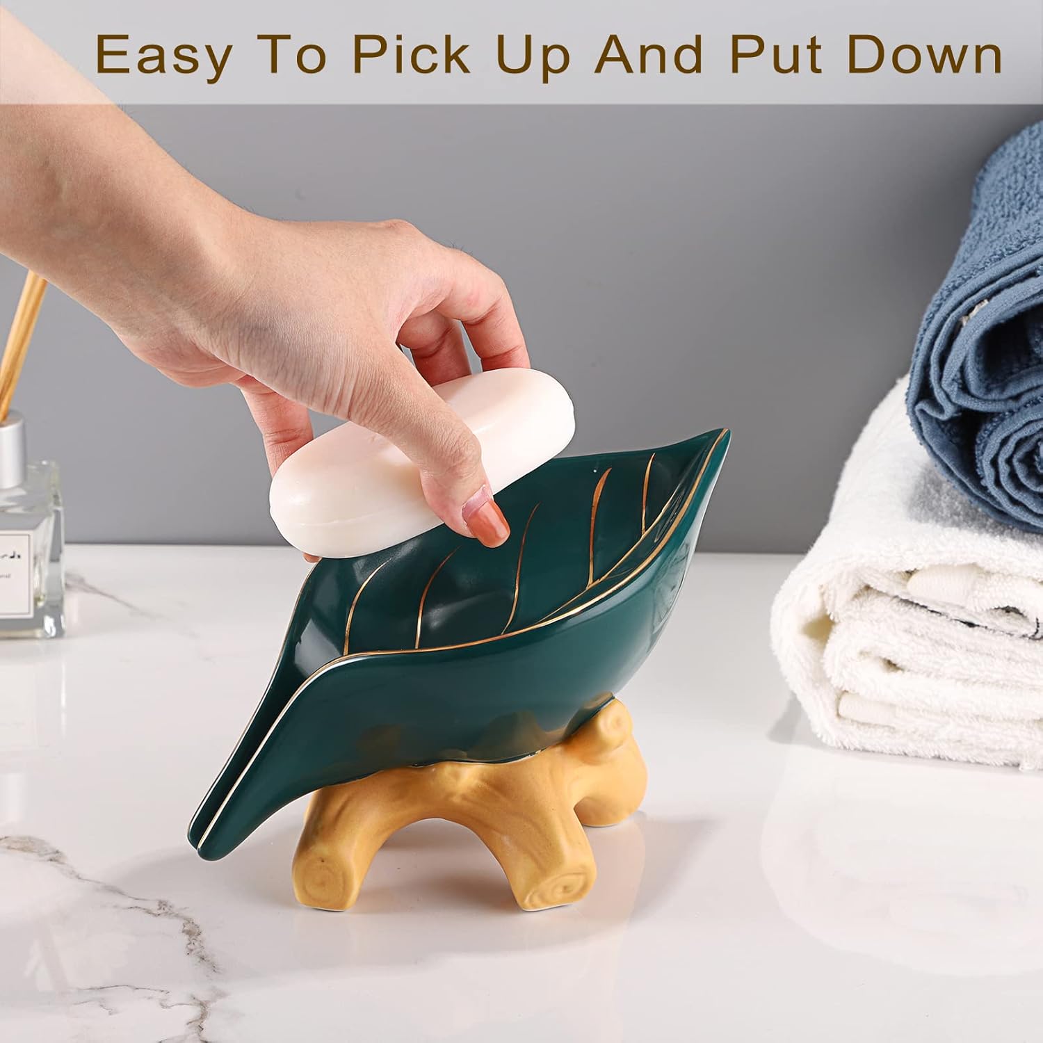 Ceramic Soap Dish Holder Self Draining / Green