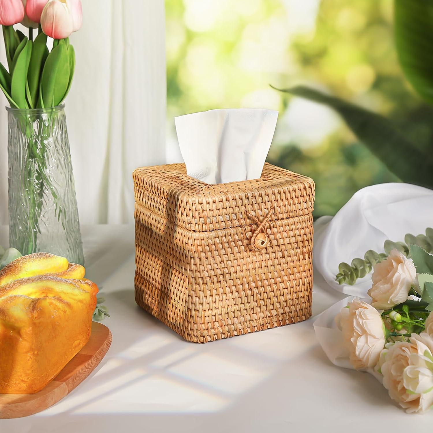 Rattan Tissue Box Cover "Rattan Square Tissue Box Cover Decorative / 5.7 x 5.7 x 5.7 / Set of 2
