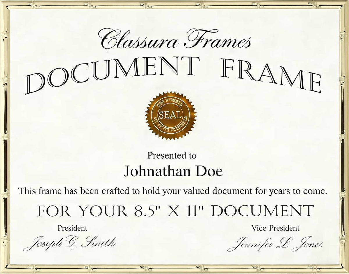 YiPinYin Gold 8.5x11'' Bamboo Detail Designs Metal Certificate Frame 2pack,8.5x11'' Document Frames,Elegant Gold Plated