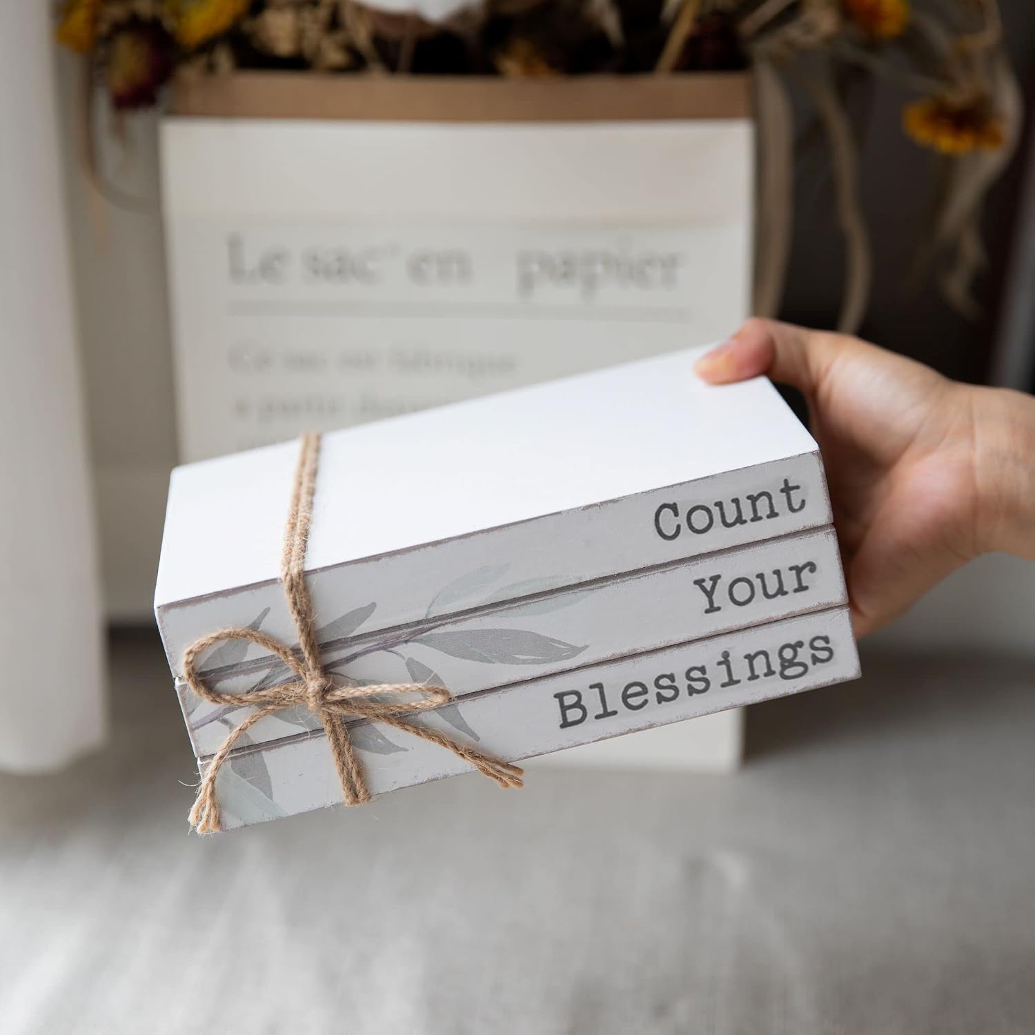 GENMOUS Faux Decorative Books Set / Bless / White