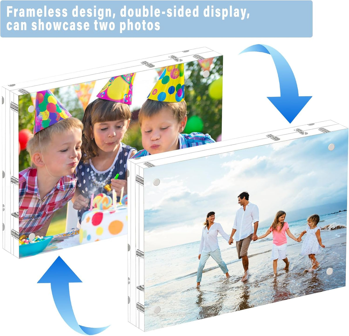 HELPLEX Acrylic Frame, 5 Pack 8x10 Picture Frames, 20mm Thicker Frameless Clear Frame Double Sided Magnetic Frame, Free