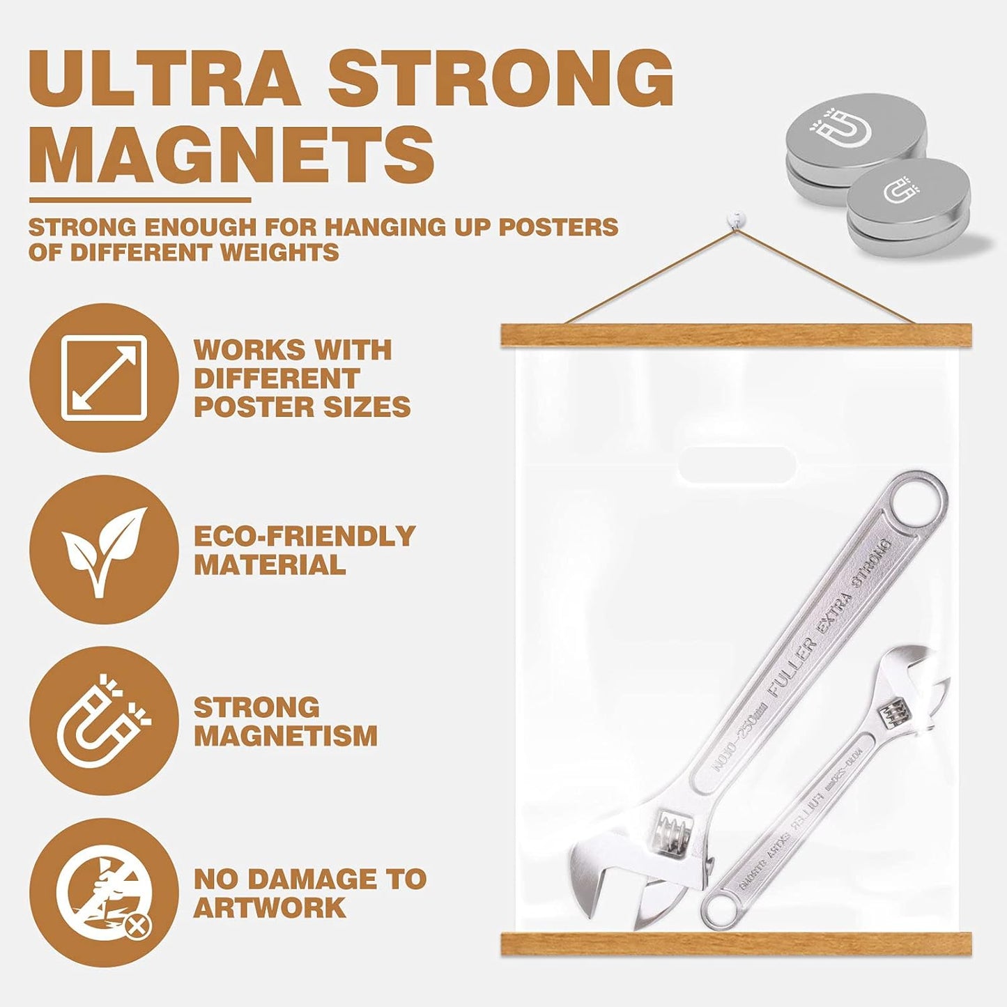 Ywlake Magnetic Poster Hanger, 24x36 24x18 24x32 Poster Frame Wood Wooden Magnet Print Posters Dowel Scroll Hanger
