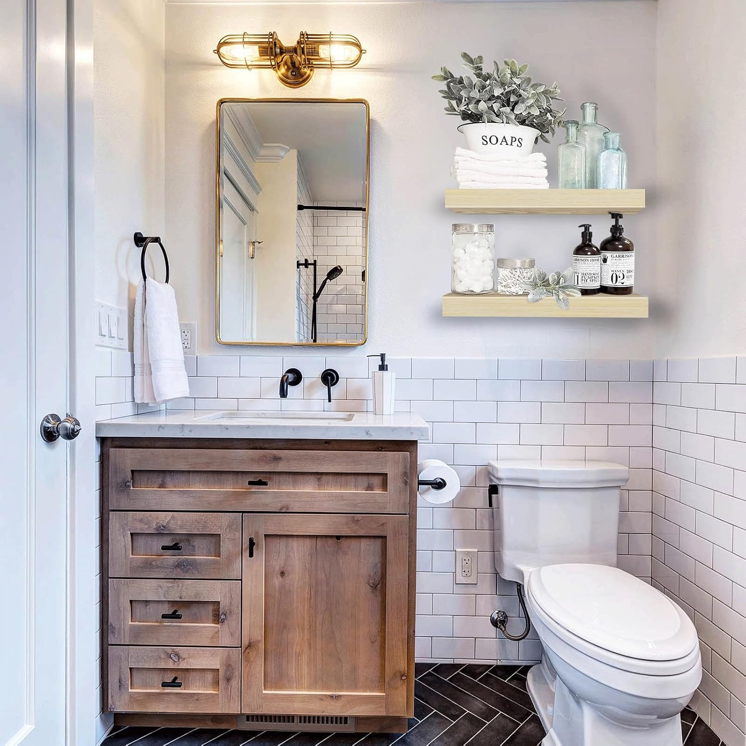 Bathroom Floating Shelves / 15.7 / Natural