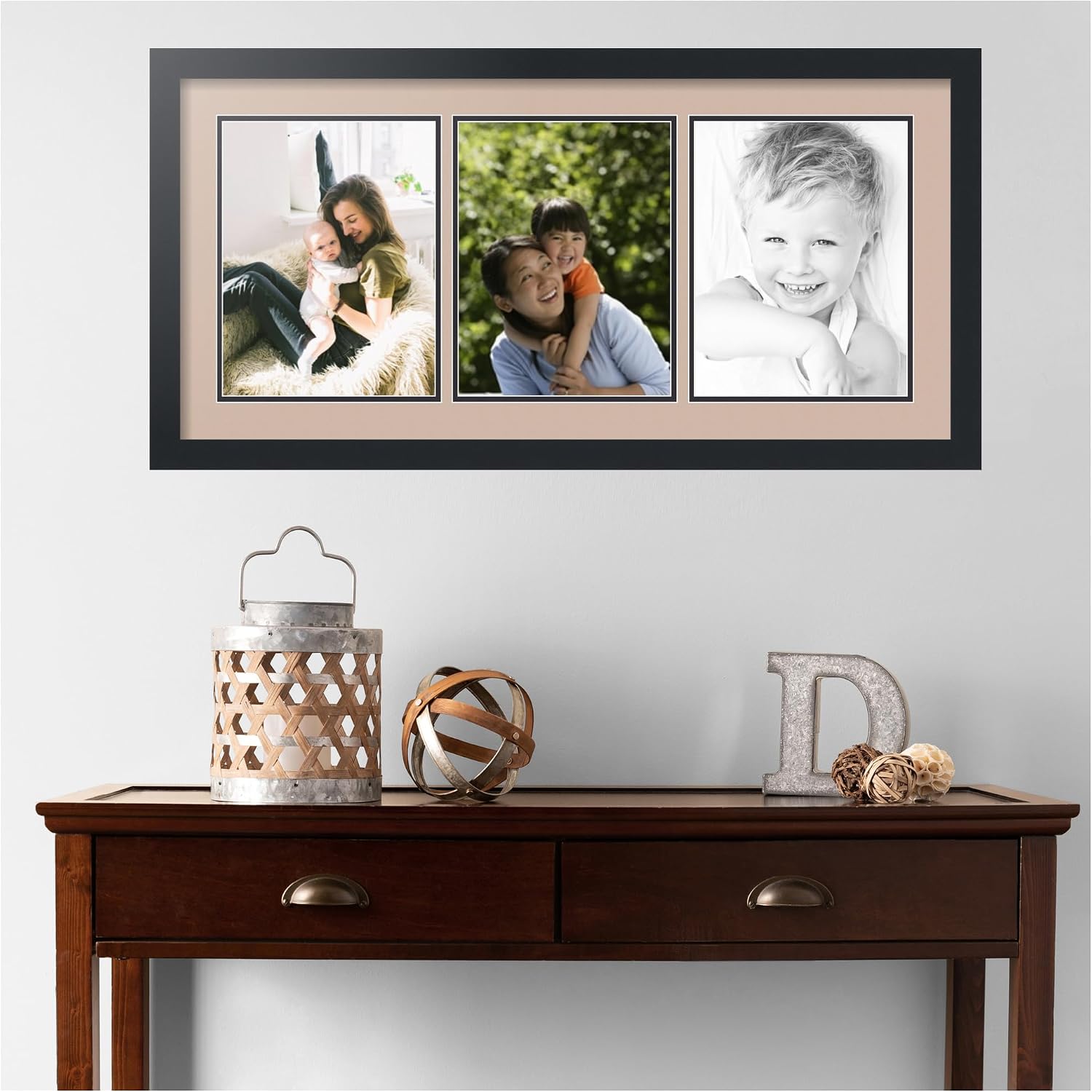 ArtToFrames Collage Picture Frame 3 Opening 3-8.5x11 Photo Frame | Made in USA | Black Frame Grey Beige and Black Mats