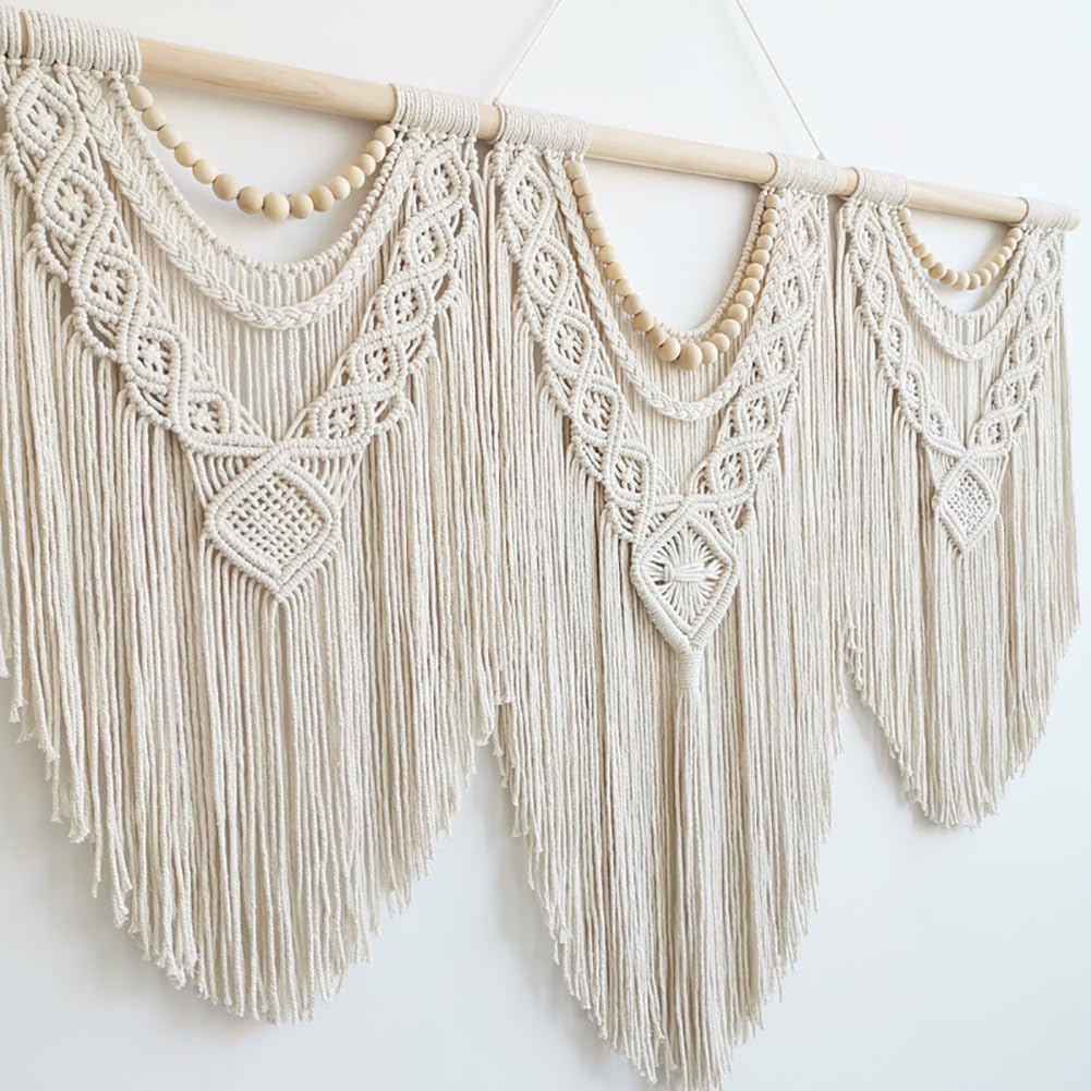 Macrame Wall Hanging Large- Boho Wall Decor- large wall art- Wall Decor Living Room / Wooden Bead