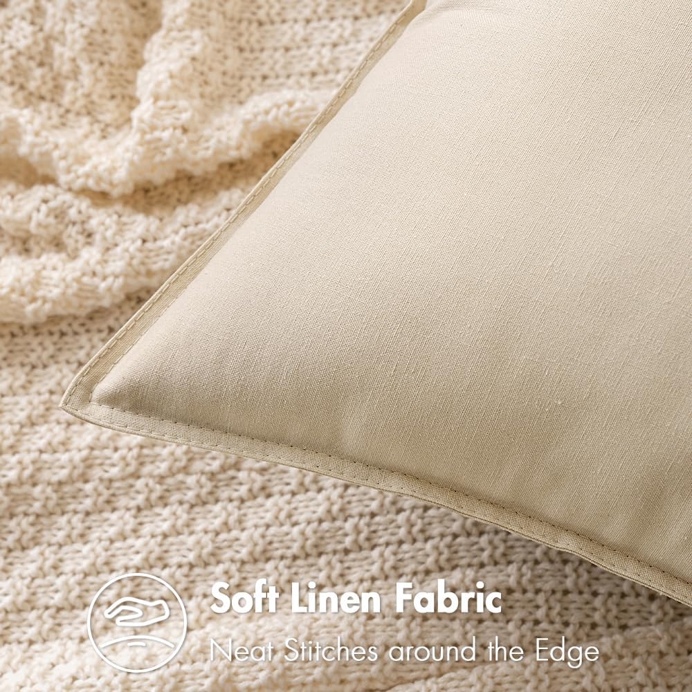 Decorative Linen Pillow Covers Boho Farmhouse Modern Soft Accent Throw / 18 x 18 / Beige / Set of 2