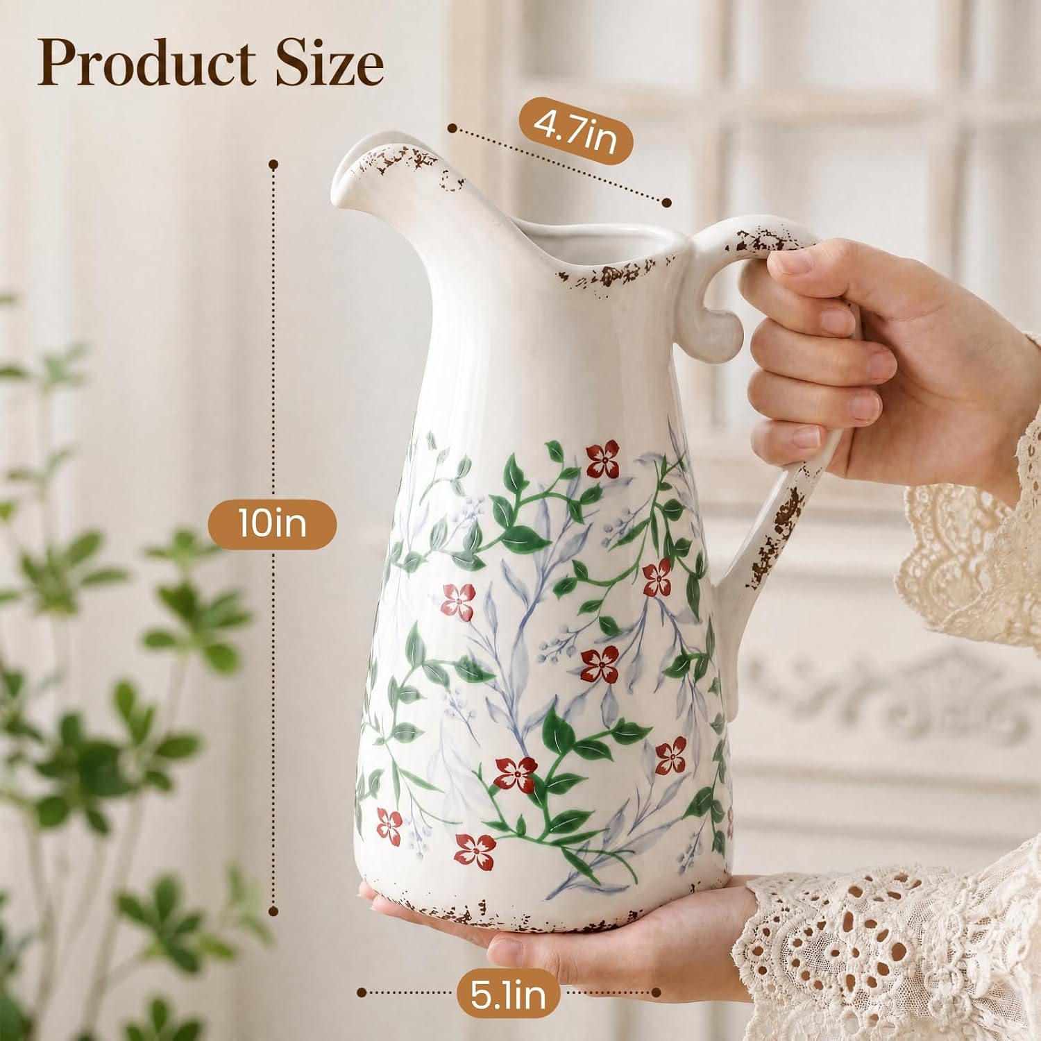 Vintage Floral Vase / 10 Inch