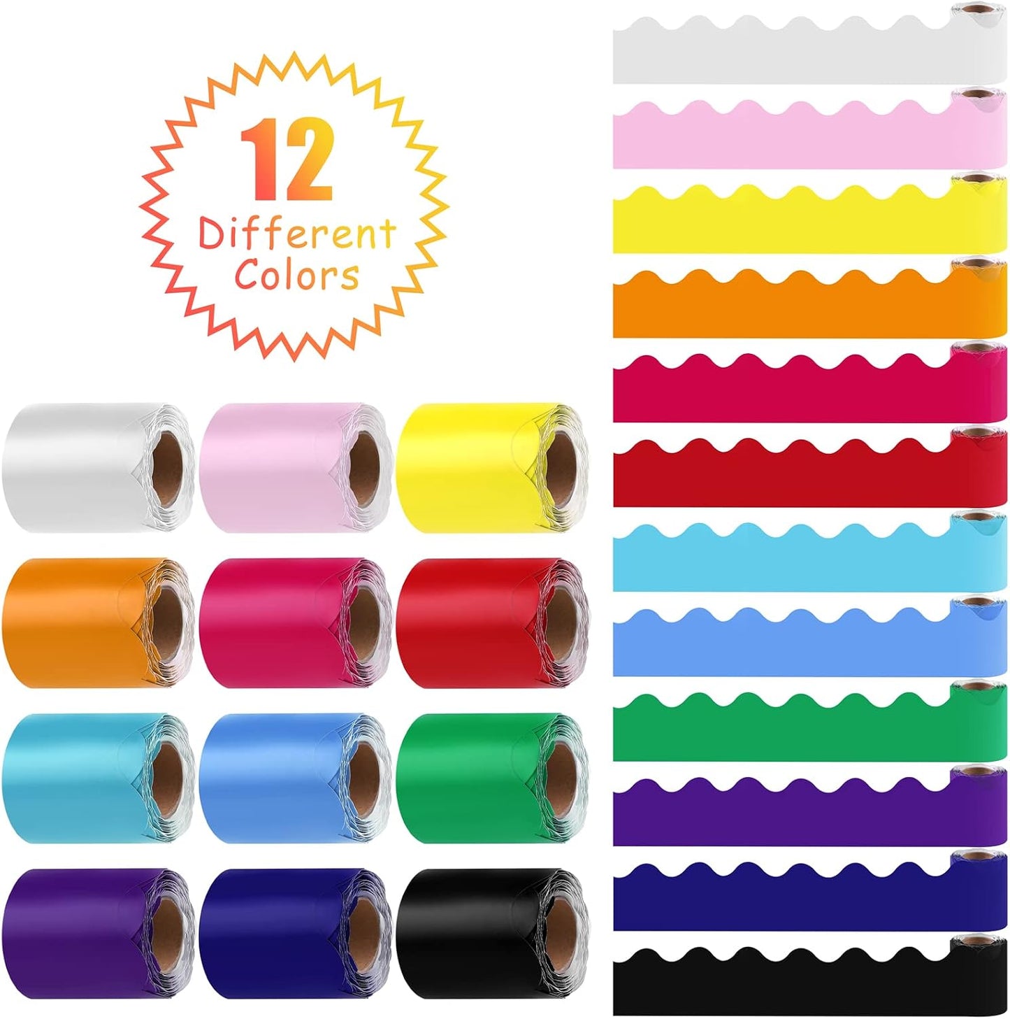 12 Rolls Scalloped Bulletin Board Borders Classroom Borders for Bulletin Board Trim / Multicolor